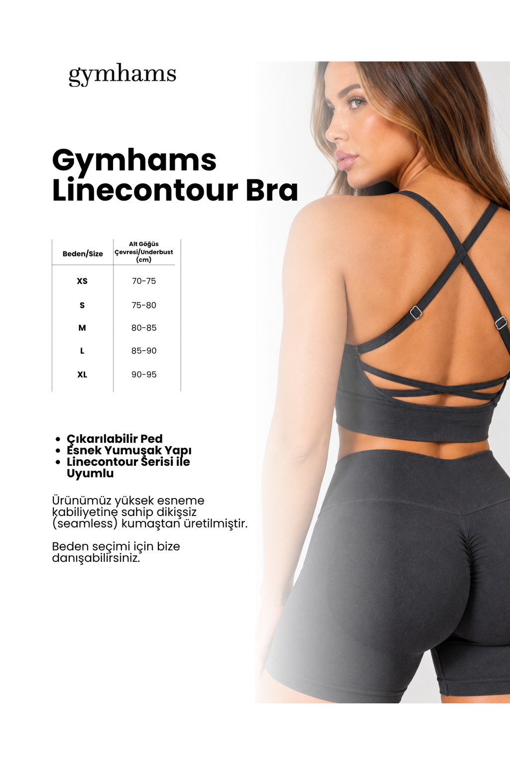 Siyah Linecontour Bra Kadın Ayarlanabilir Çapraz Askılı Çıkarılabilir Pedli Spor Sütyeni