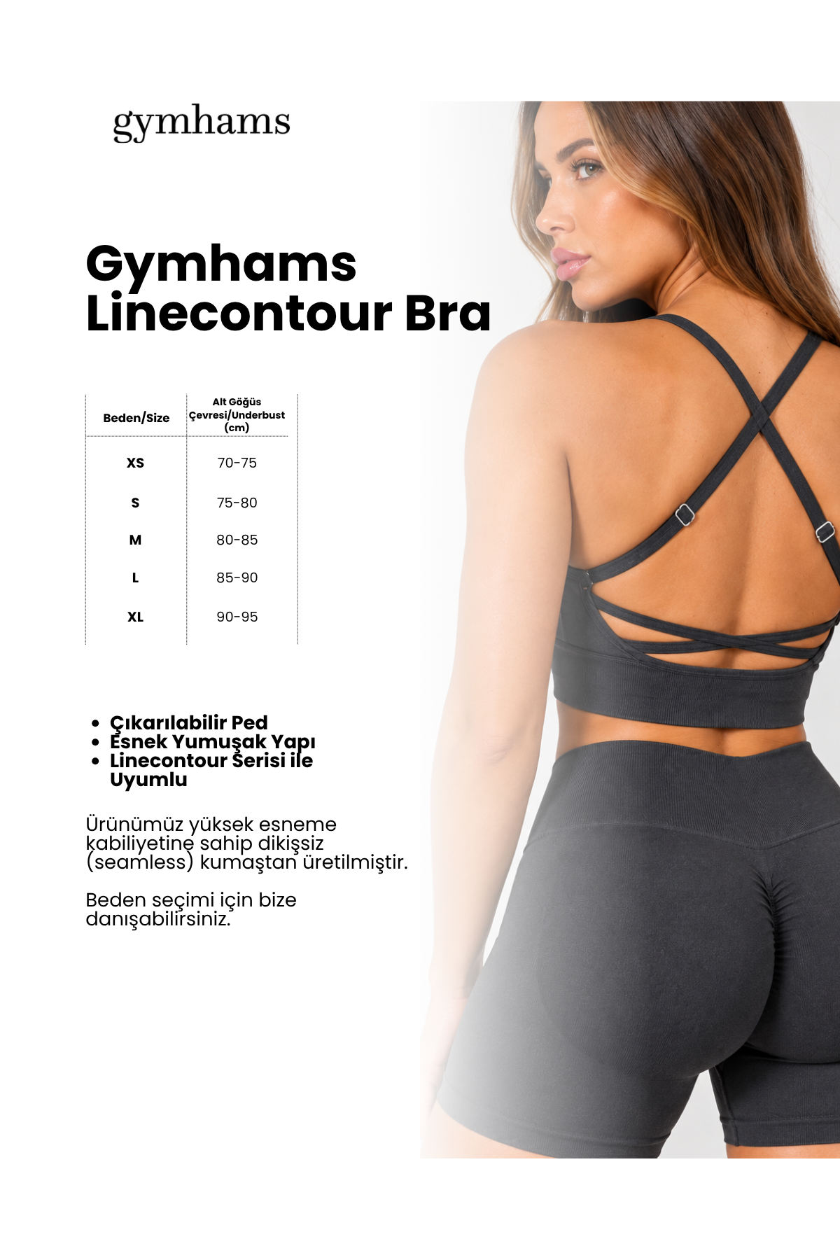 Siyah Linecontour Bra Kadın Ayarlanabilir Çapraz Askılı Çıkarılabilir Pedli Spor Sütyeni