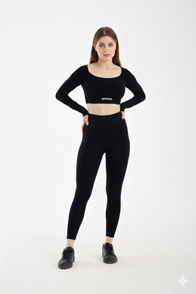 Siyah Venüs-V Shape Serisi Kalçası Büzgülü Yüksek Bel Kalça Şekillendirici Push Up Kadın Spor Tayt