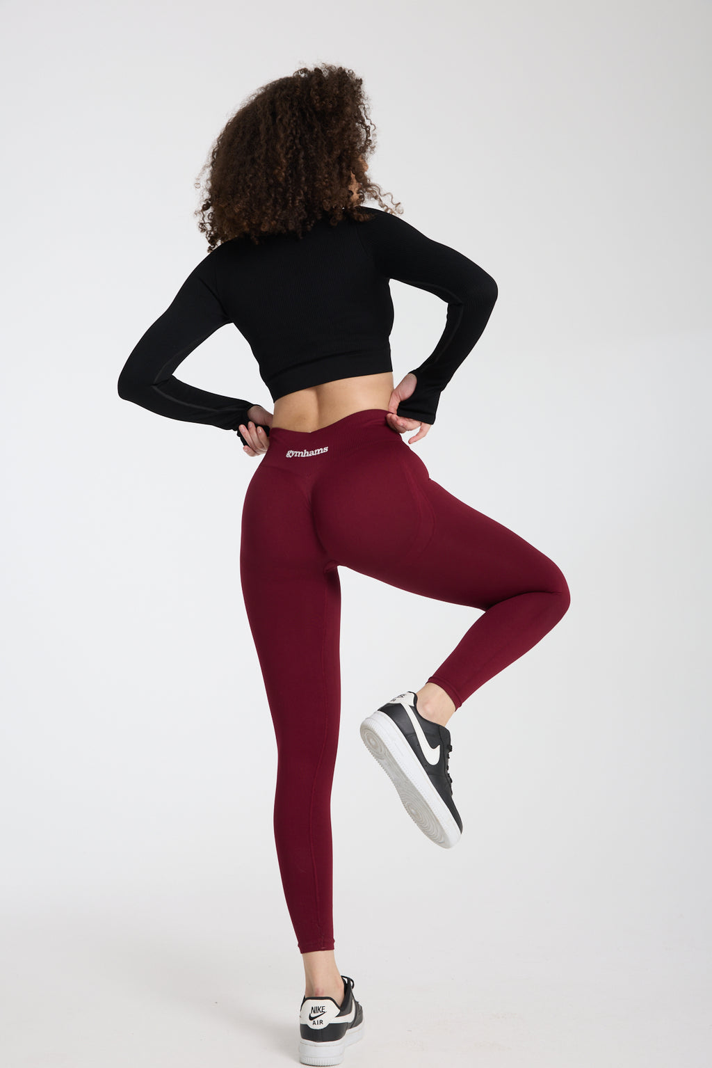 Drop Serisi Bordo Kalçası Büzgülü Kalça Şekillendirici Push Up Kadın Spor Tayt