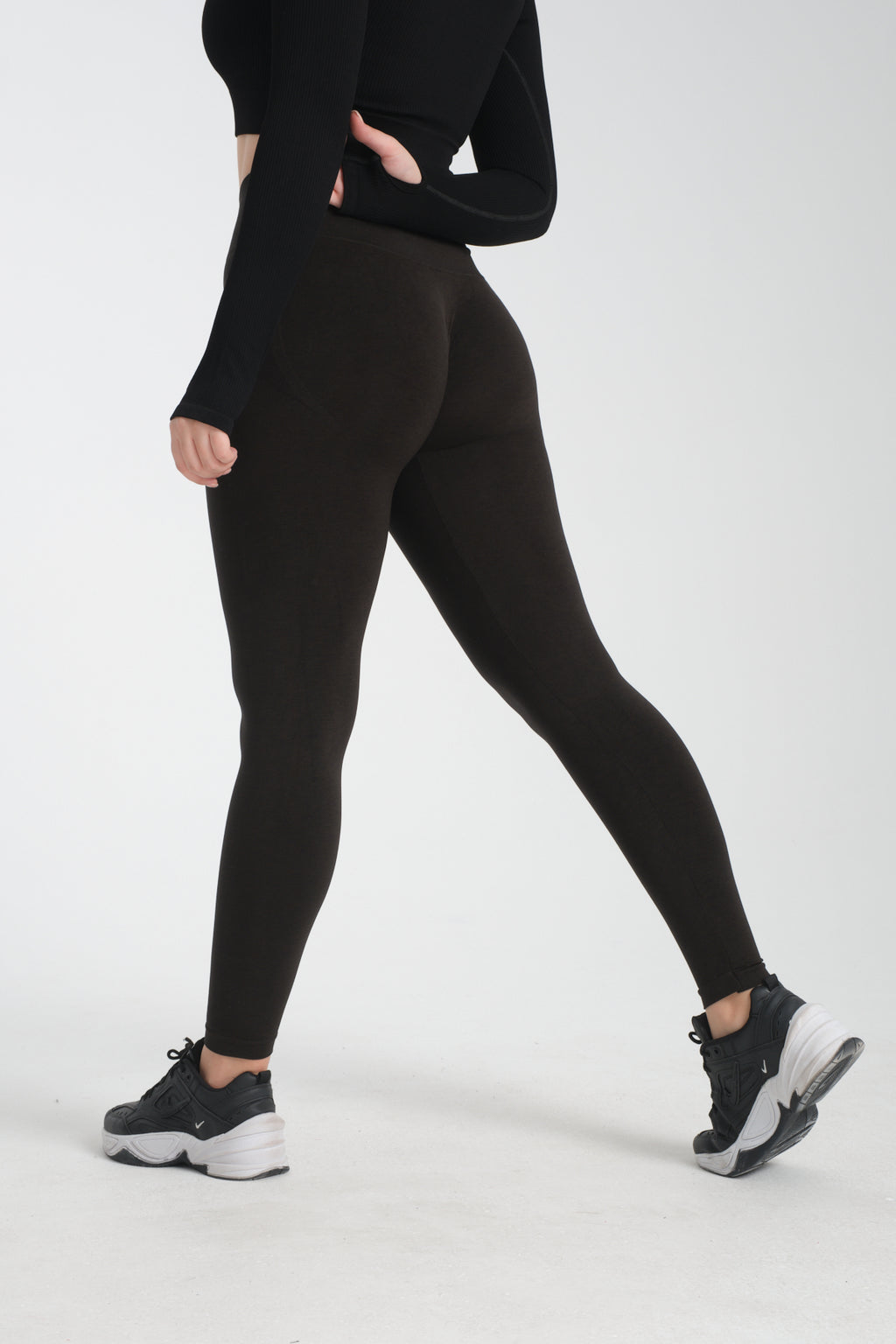 OA Serisi Kahve Kırçıllı Kalçası Büzgülü Push Up Kalça Şekillendirici Seamless Scrunch Likralı Spor  Kadın Tayt