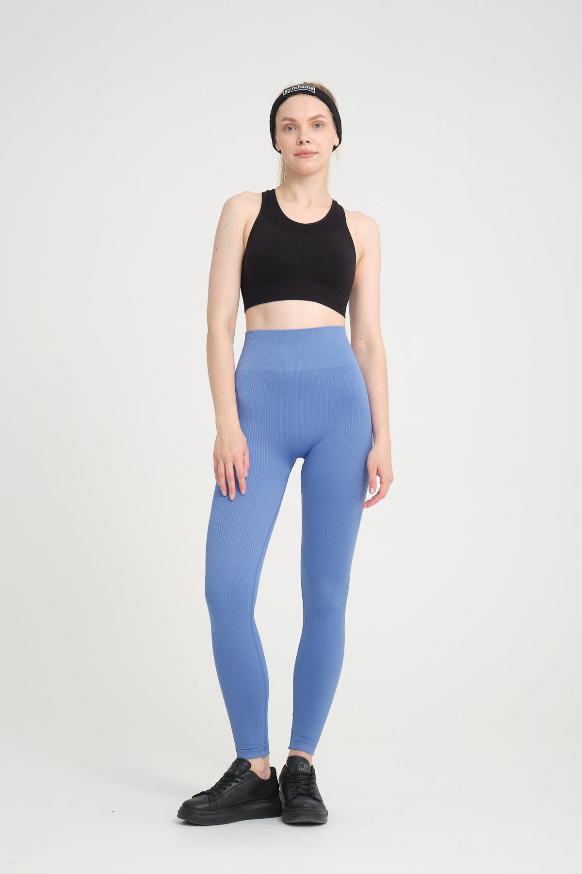 Zambak Serisi Mavi Esnek Yumuşak Fitilli Kalçası Büzgülü Push Up Spor Tayt