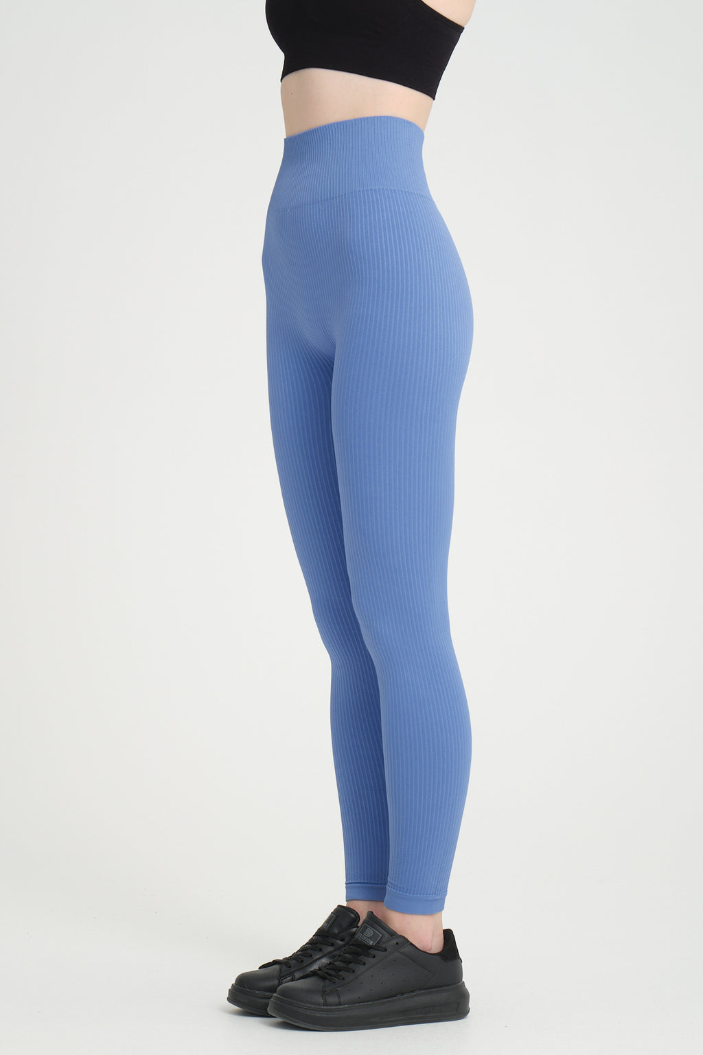 Zambak Serisi Mavi Esnek Yumuşak Fitilli Kalçası Büzgülü Push Up Spor Tayt