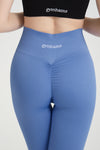 Zambak Serisi Mavi Esnek Yumuşak Fitilli Kalçası Büzgülü Push Up Spor Tayt