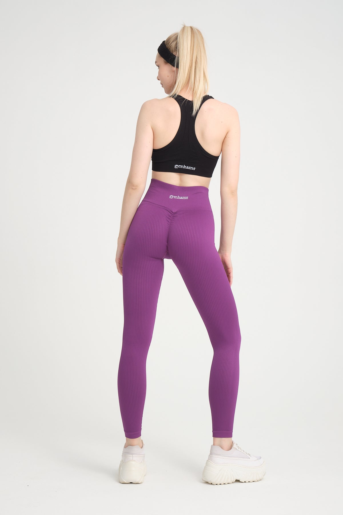 Zambak Serisi Mor Esnek Yumuşak Fitilli Kalçası Büzgülü Push Up Spor Tayt