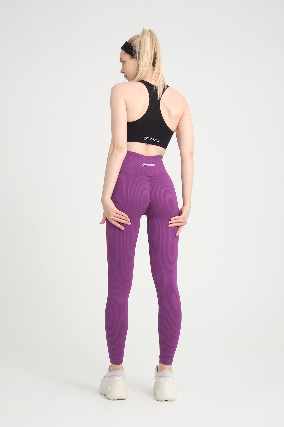 Zambak Serisi Mor Esnek Yumuşak Fitilli Kalçası Büzgülü Push Up Spor Tayt