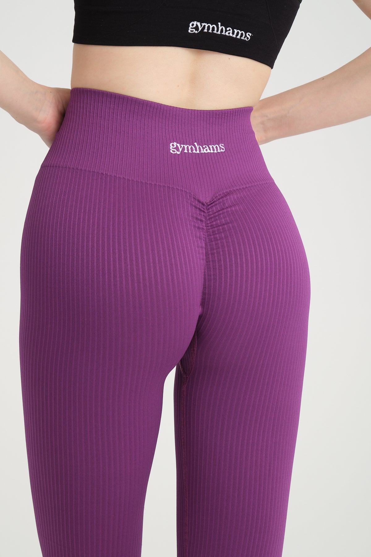 Zambak Serisi Mor Esnek Yumuşak Fitilli Kalçası Büzgülü Push Up Spor Tayt