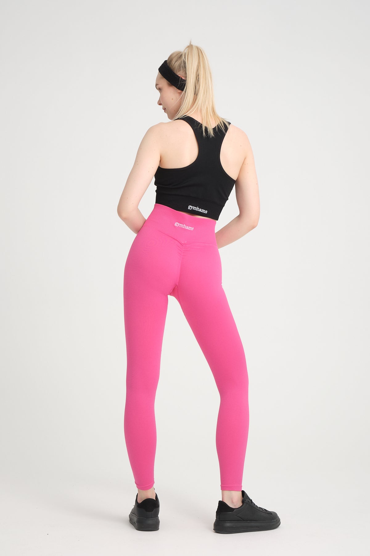 Hot Pink(Neon Pembe) Kalçası Büzgülü Push Up Spor Kadın Tayt