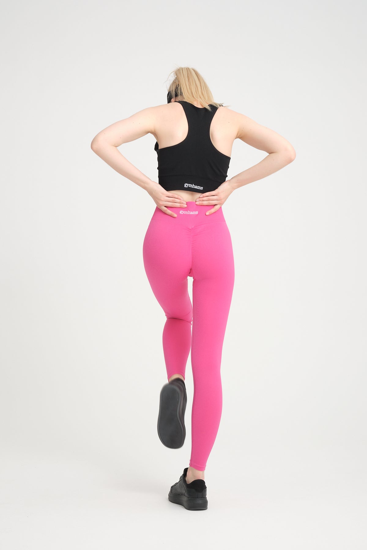 Hot Pink(Neon Pembe) Kalçası Büzgülü Push Up Spor Kadın Tayt