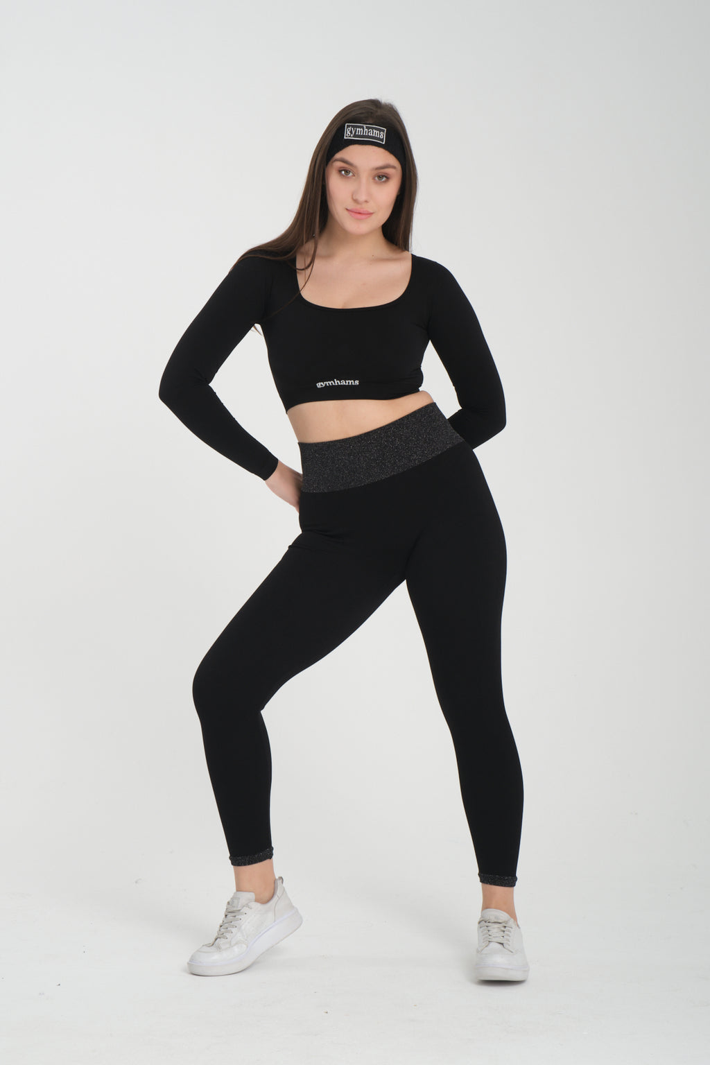 Simli Kemer Detaytlı Siyah Kalçası Büzgülü Kalça Şekillendirici Push Up Kadın Spor Tayt