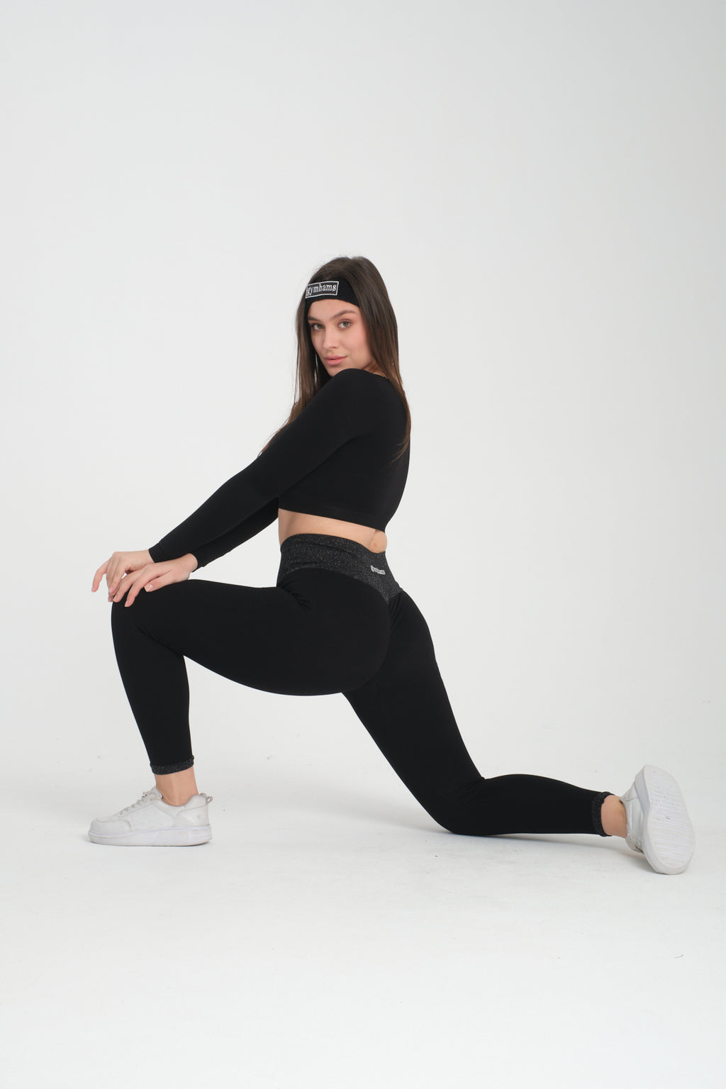 Simli Kemer Detaytlı Siyah Kalçası Büzgülü Kalça Şekillendirici Push Up Kadın Spor Tayt