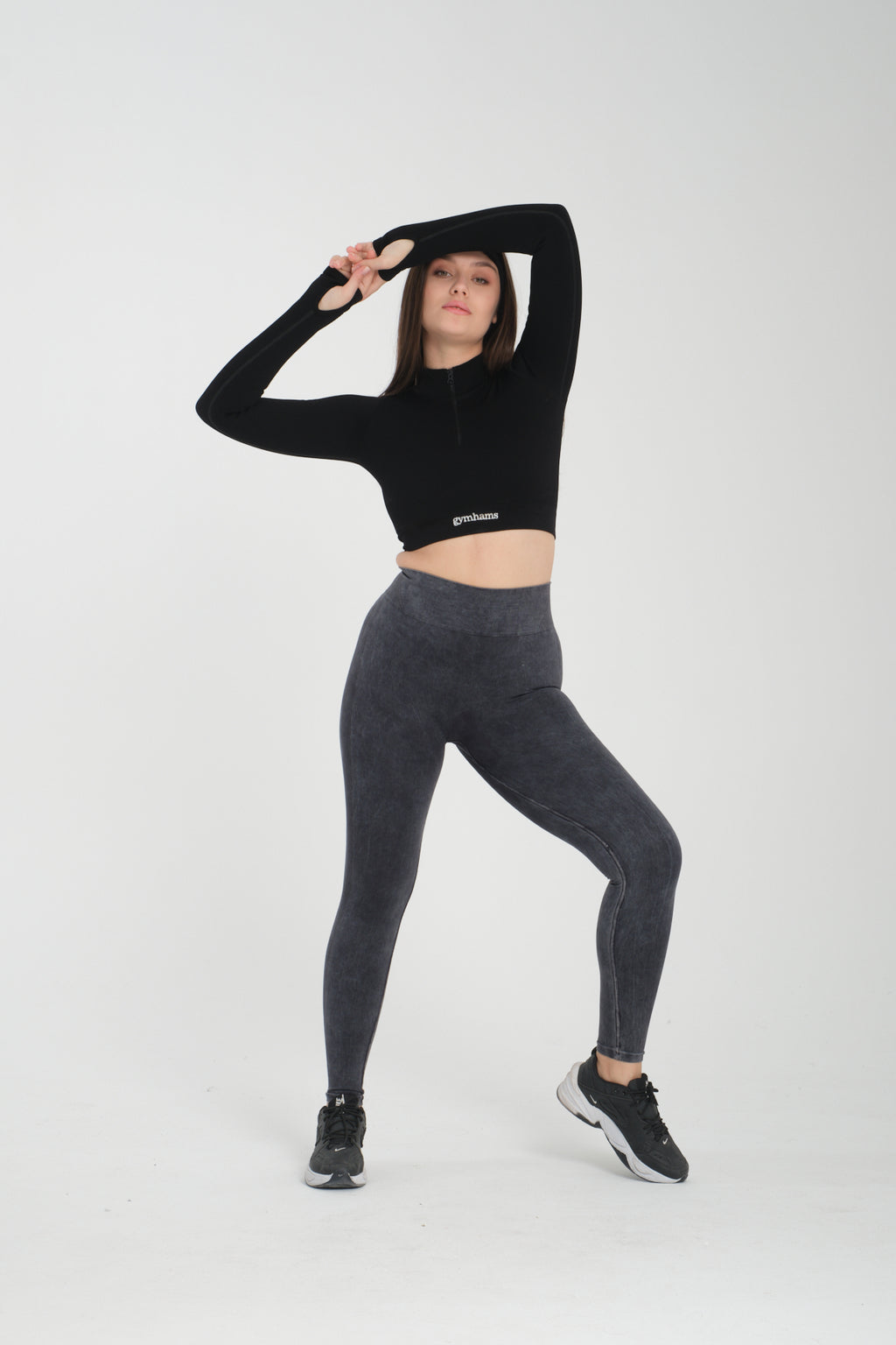 Drop Serisi Asit Yıkama Kalçası Büzgülü Kalça Şekillendirici Push Up Kadın Spor Tayt