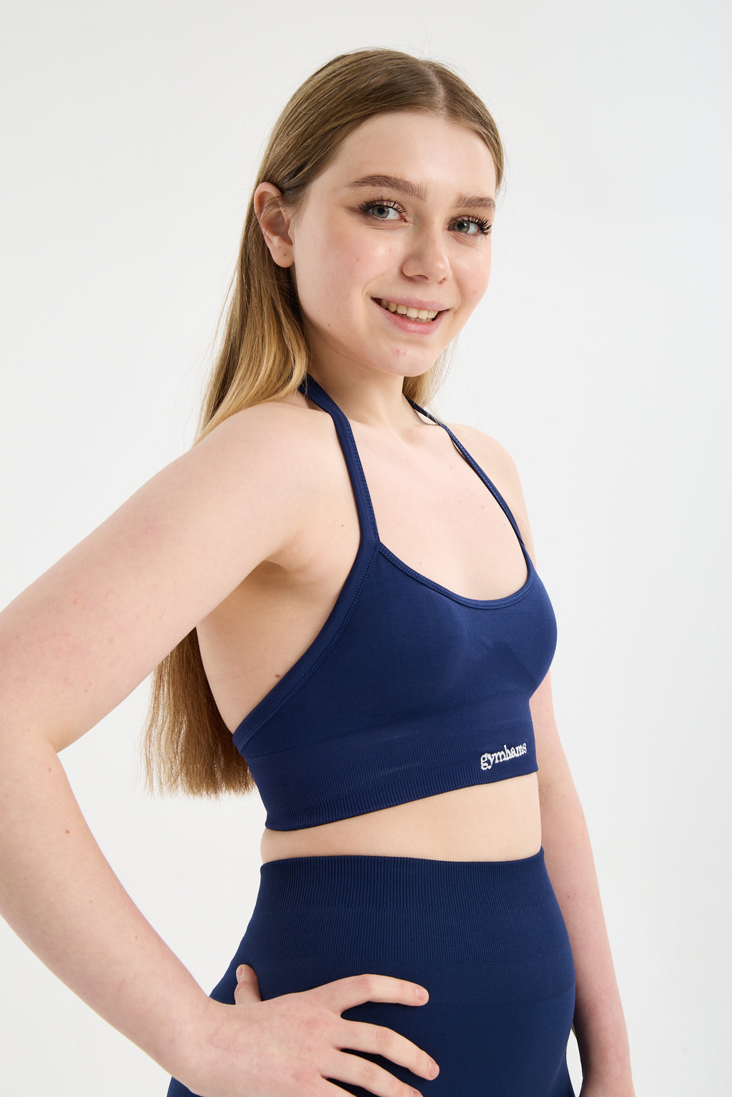 Lacivert Drop Halter Yaka Seamless Spor Sütyeni - Esnek Soft Yoga/Pilates/Fitness Üstü