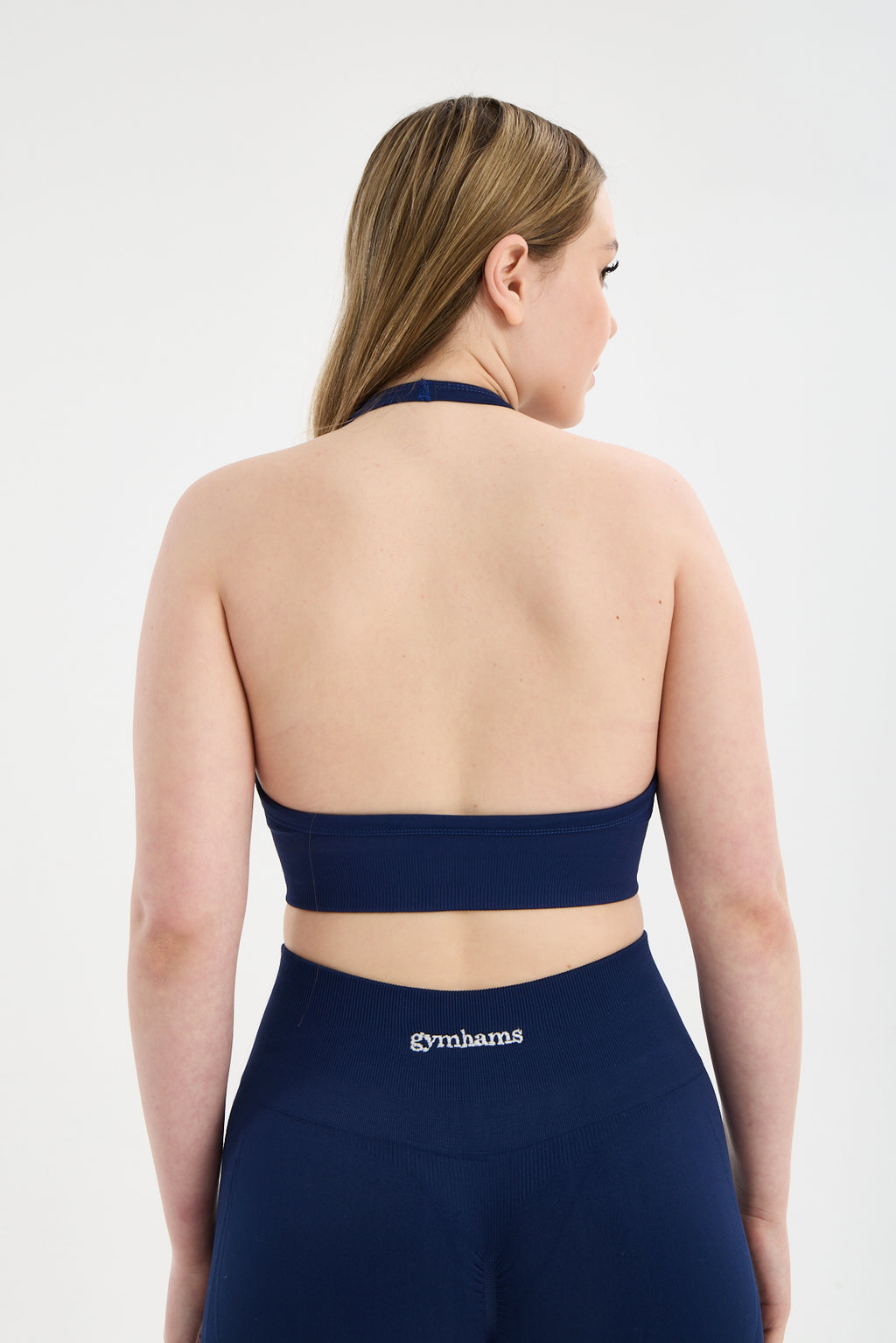 Lacivert Drop Halter Yaka Seamless Spor Sütyeni - Esnek Soft Yoga/Pilates/Fitness Üstü