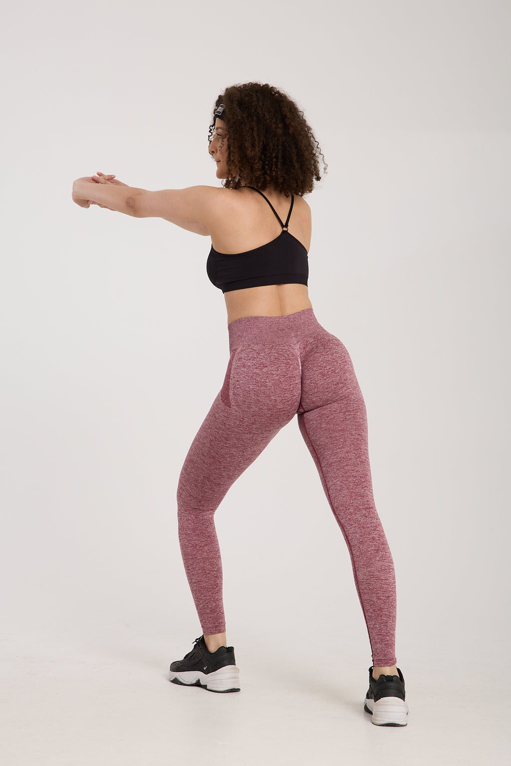 Mürdüm/Pembe Kırçıllı Esnek Kalçası Büzgülü Kalça Şekillendirici Push Up Kadın Spor Tayt