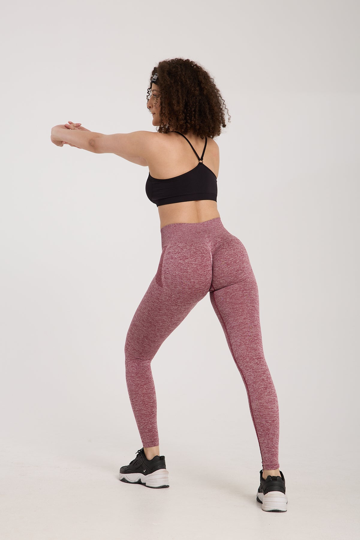 Mürdüm/Pembe Kırçıllı Esnek Kalçası Büzgülü Kalça Şekillendirici Push Up Kadın Spor Tayt