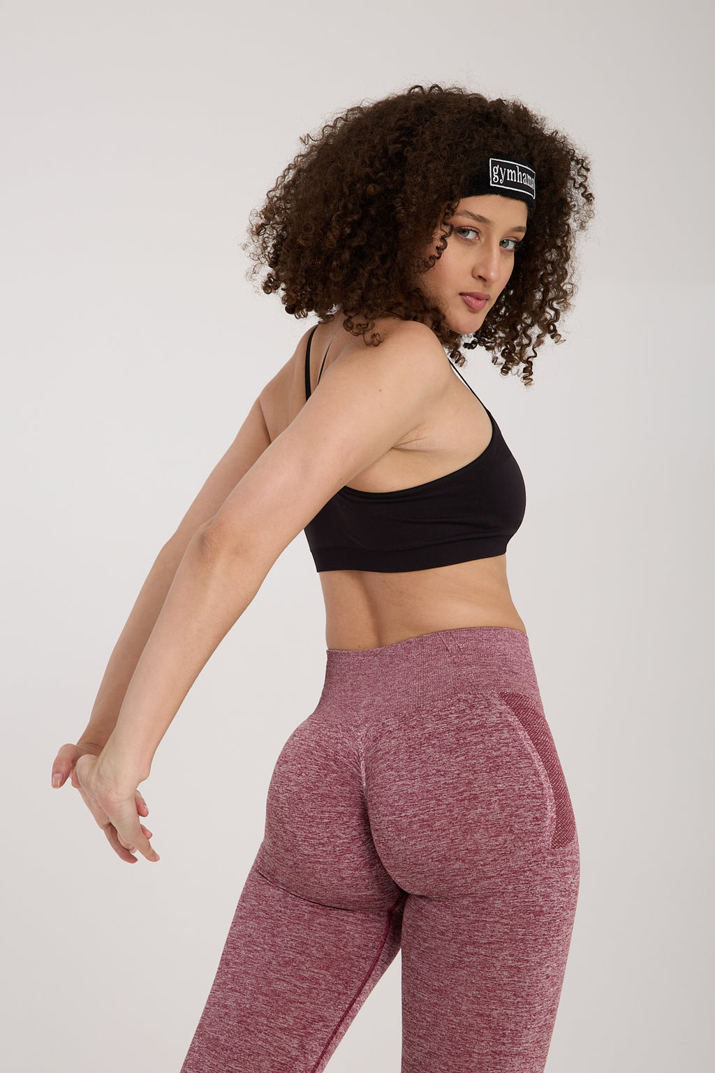 Mürdüm/Pembe Kırçıllı Esnek Kalçası Büzgülü Kalça Şekillendirici Push Up Kadın Spor Tayt