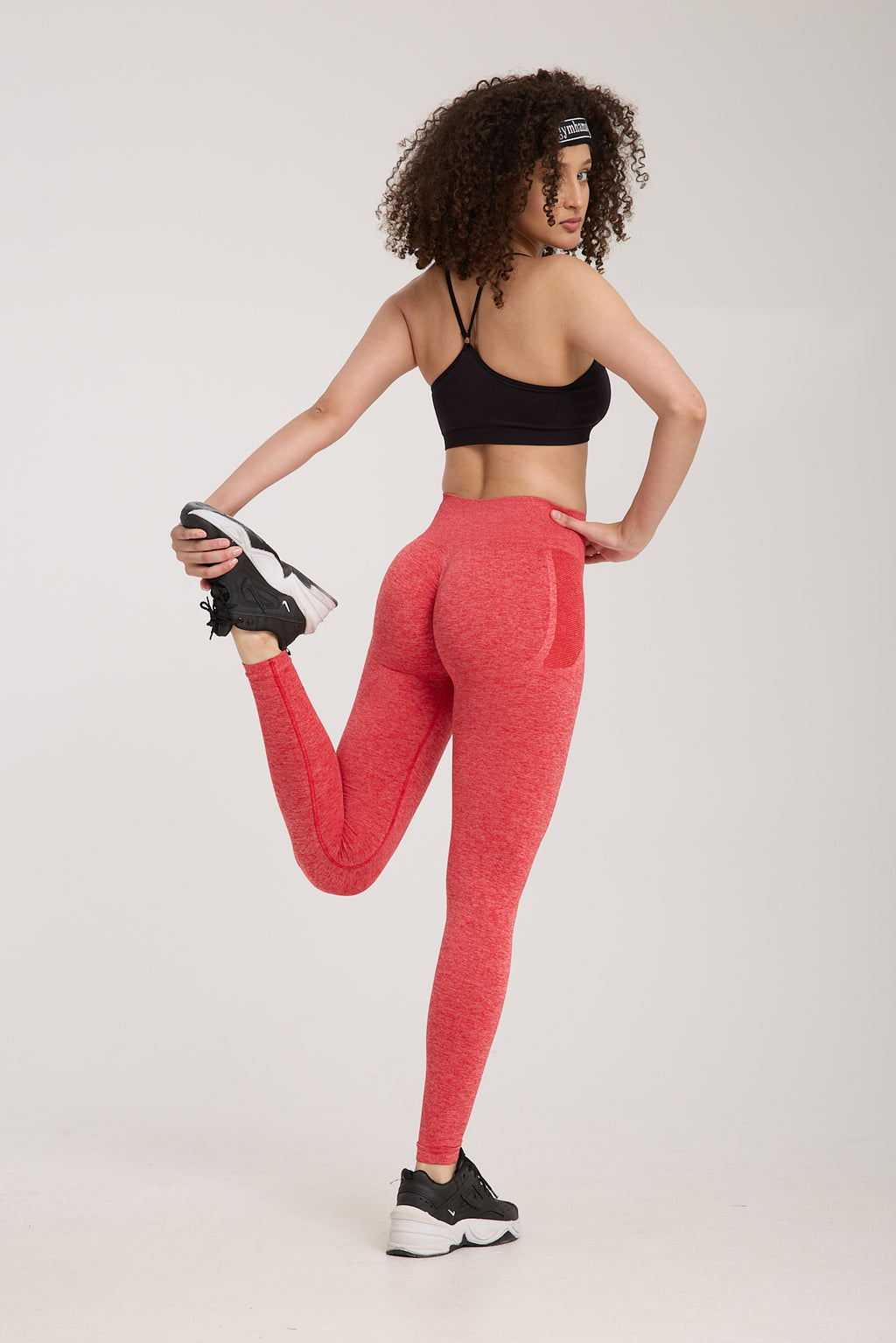 Kırmızı Kırçıllı Esnek Kalçası Büzgülü Kalça Şekillendirici Push Up Kadın Spor Tayt