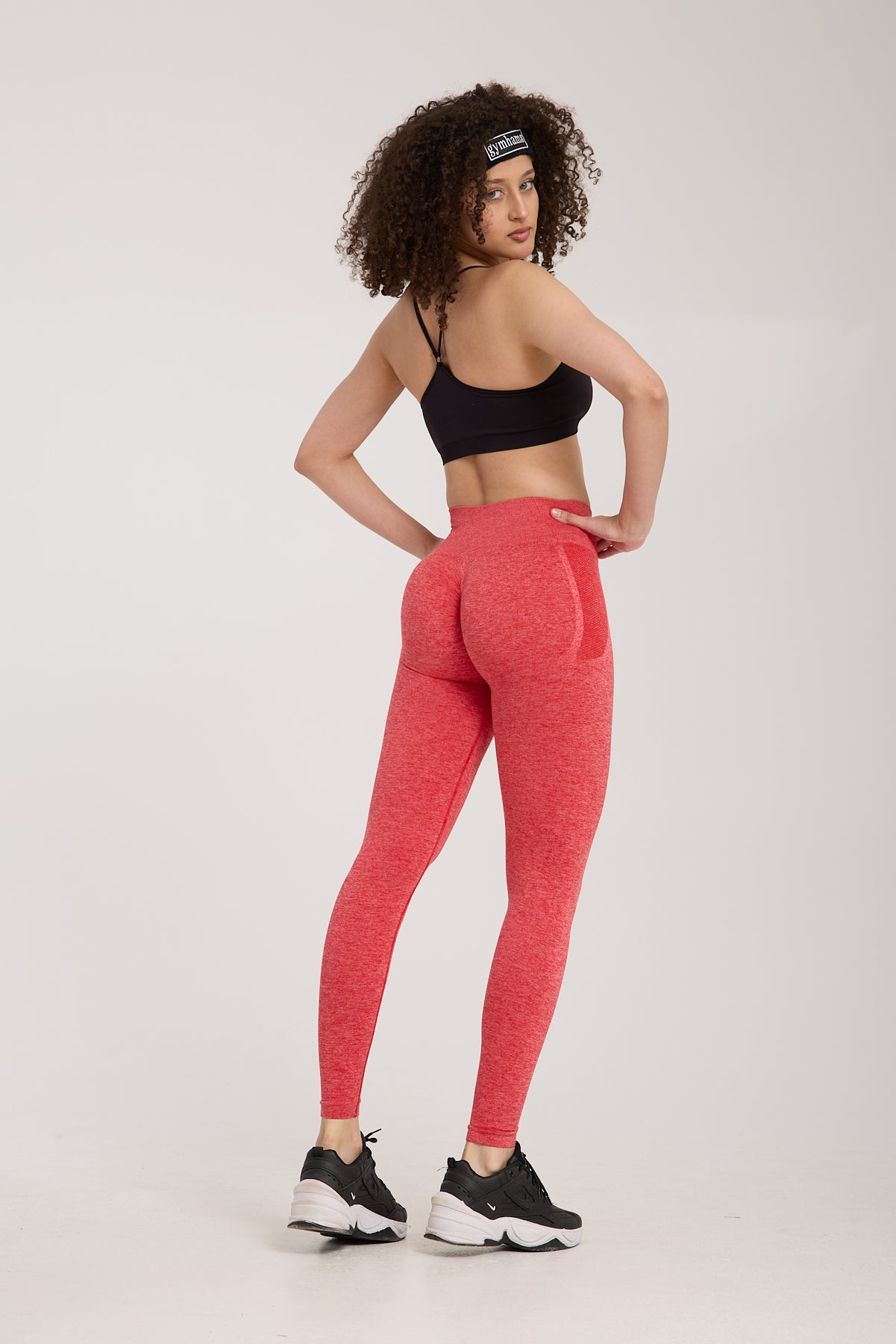 Kırmızı Kırçıllı Esnek Kalçası Büzgülü Kalça Şekillendirici Push Up Kadın Spor Tayt