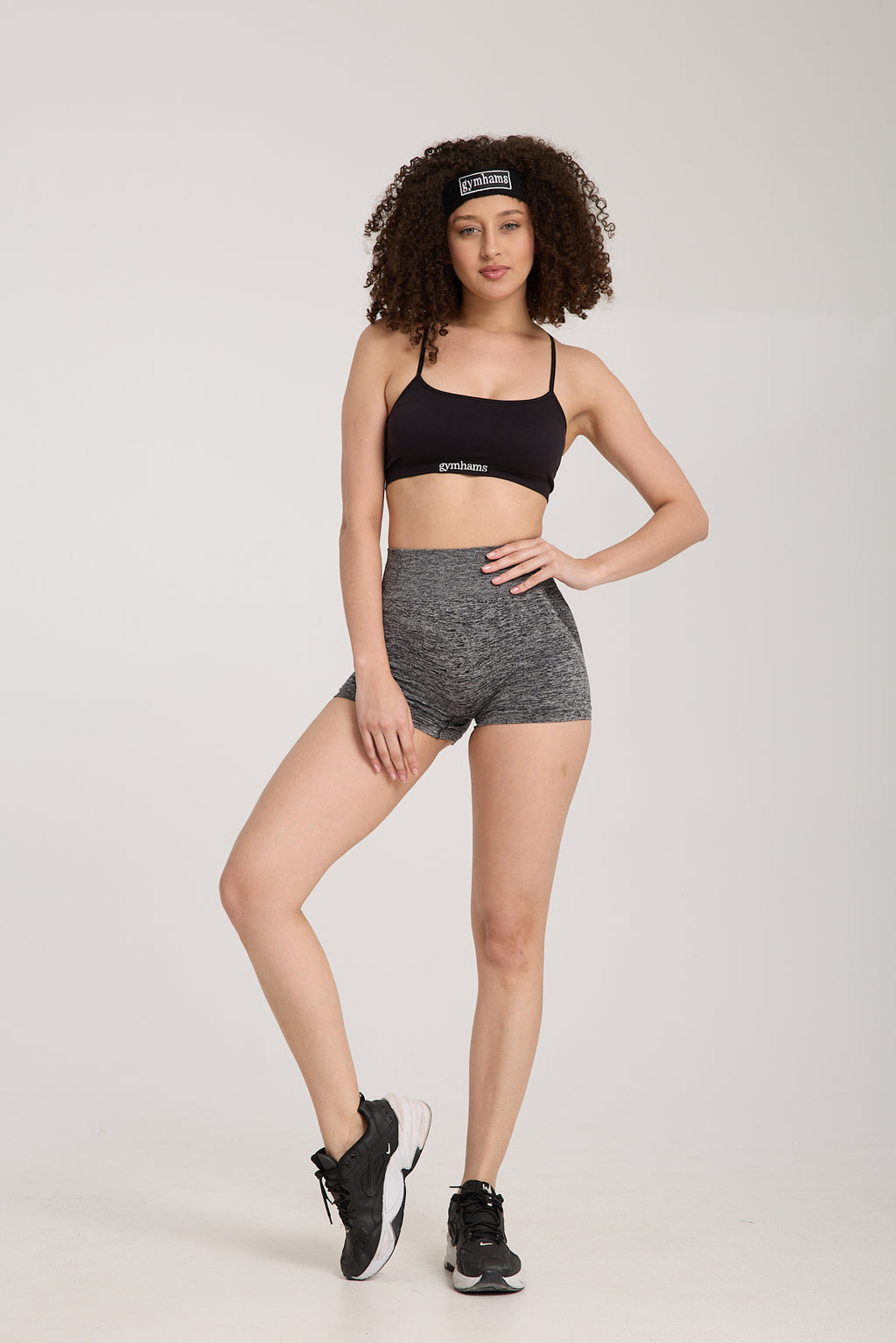 Gymhams Drop Gri-Melanj Kalça Büzgülü Süper Mini Şort