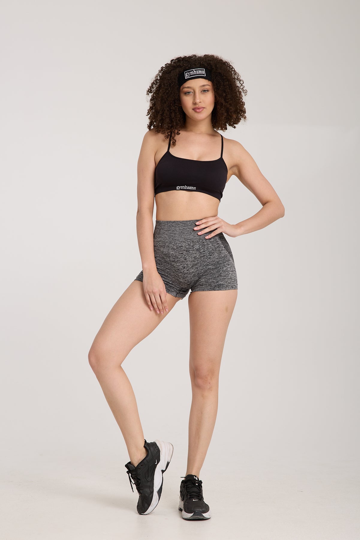 Gymhams Drop Gri-Melanj Kalça Büzgülü Süper Mini Şort