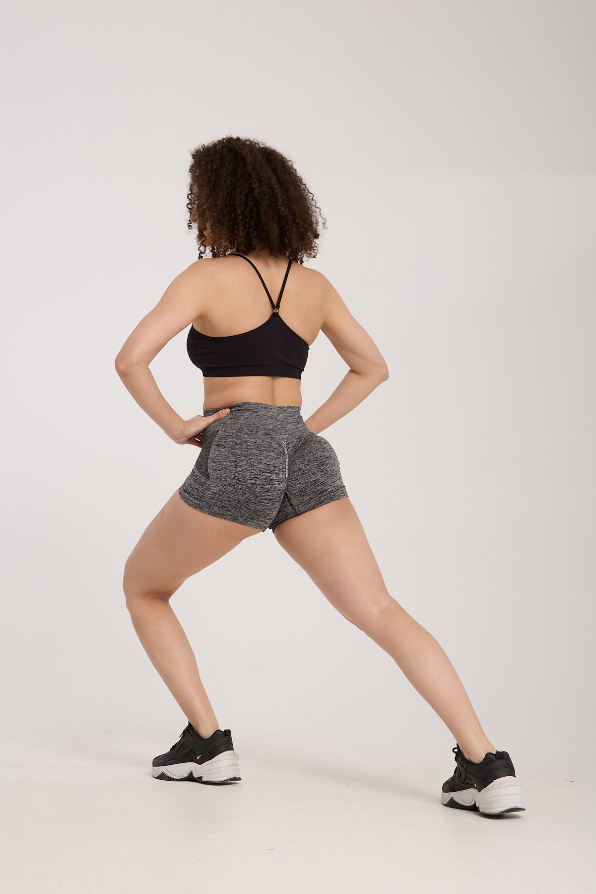 Gymhams Drop Gri-Melanj Kalça Büzgülü Süper Mini Şort