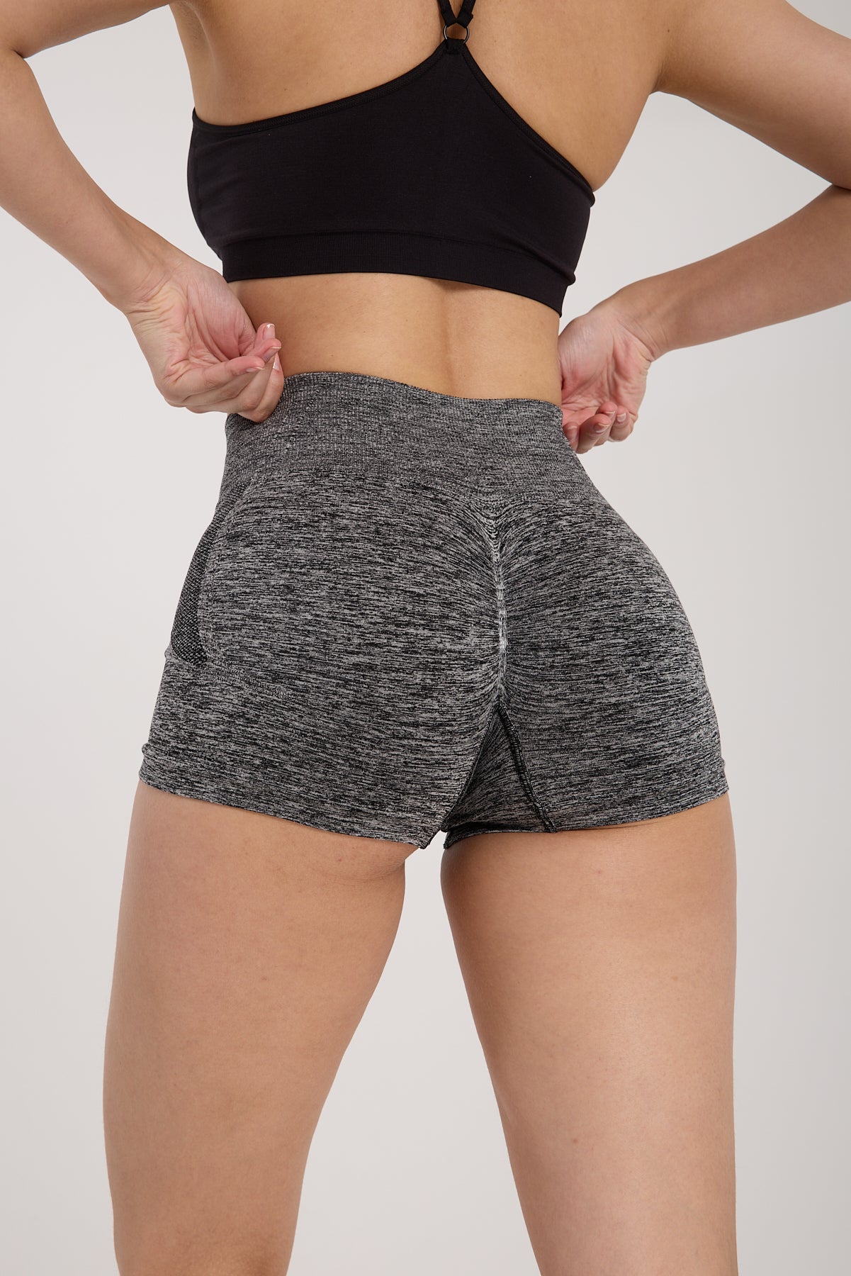 Gymhams Drop Gri-Melanj Kalça Büzgülü Süper Mini Şort