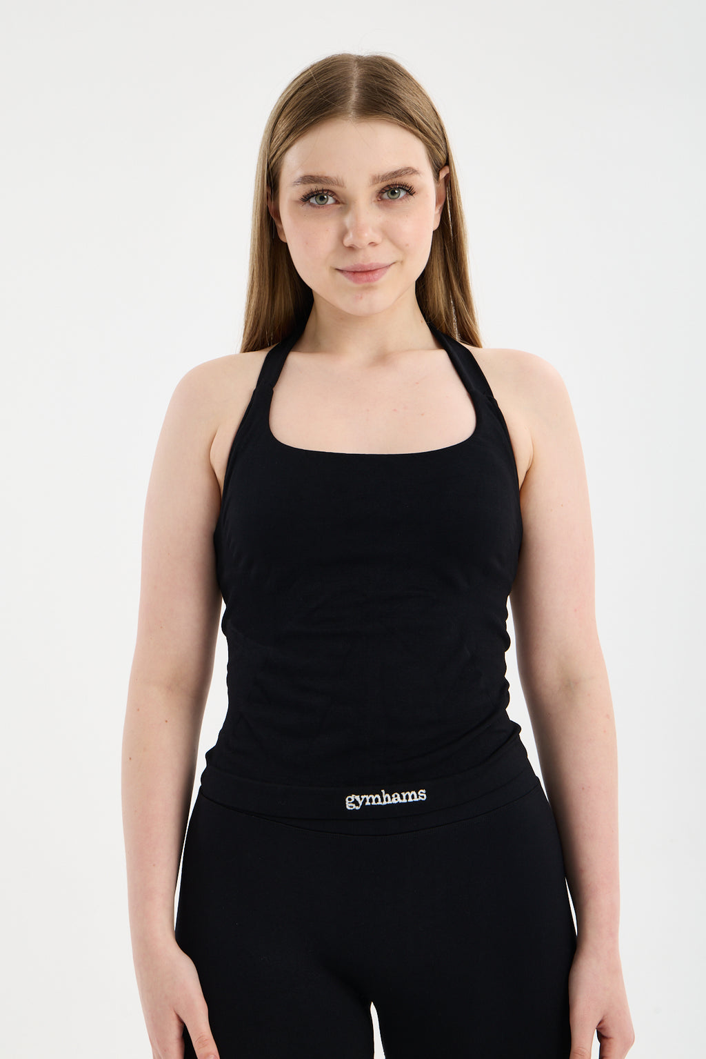 Cloud Siyah Halter Yaka Sırt Detaylı Seamless Crop Atlet - Yoga ve Pilates Antrenman Üstü