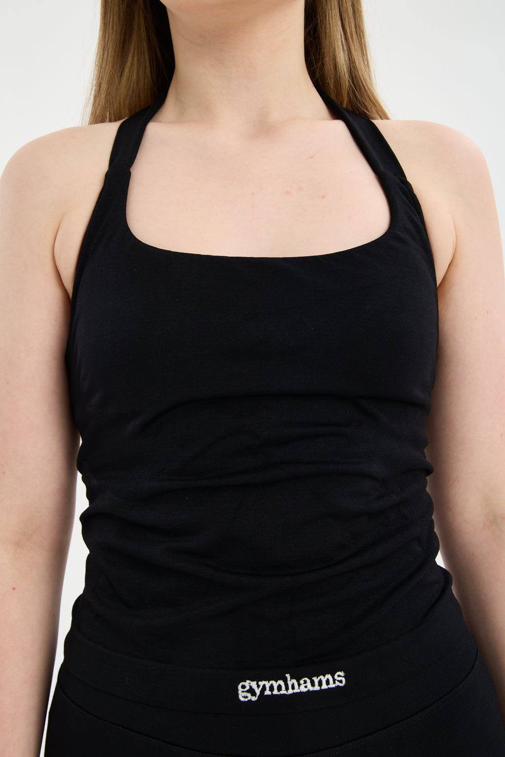 Cloud Siyah Halter Yaka Sırt Detaylı Seamless Crop Atlet - Yoga ve Pilates Antrenman Üstü