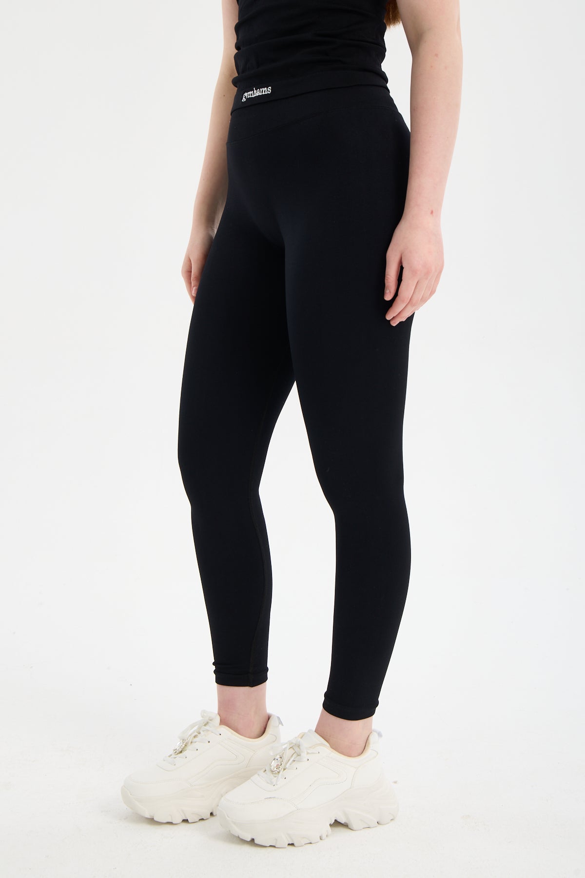 Siyah CloudSoft Arkası V Kesim Dikişsiz Spor Tayt - Belirgin Olmayan Hafif Büzgülü Fitness Taytı