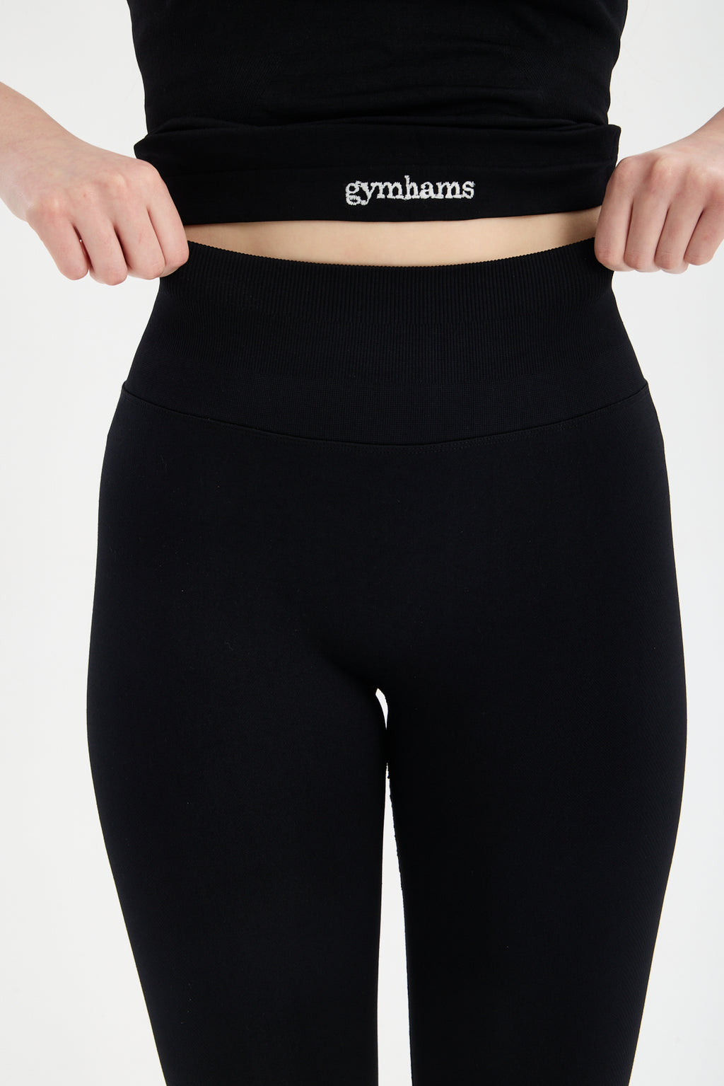 Siyah CloudSoft Arkası V Kesim Dikişsiz Spor Tayt - Belirgin Olmayan Hafif Büzgülü Fitness Taytı