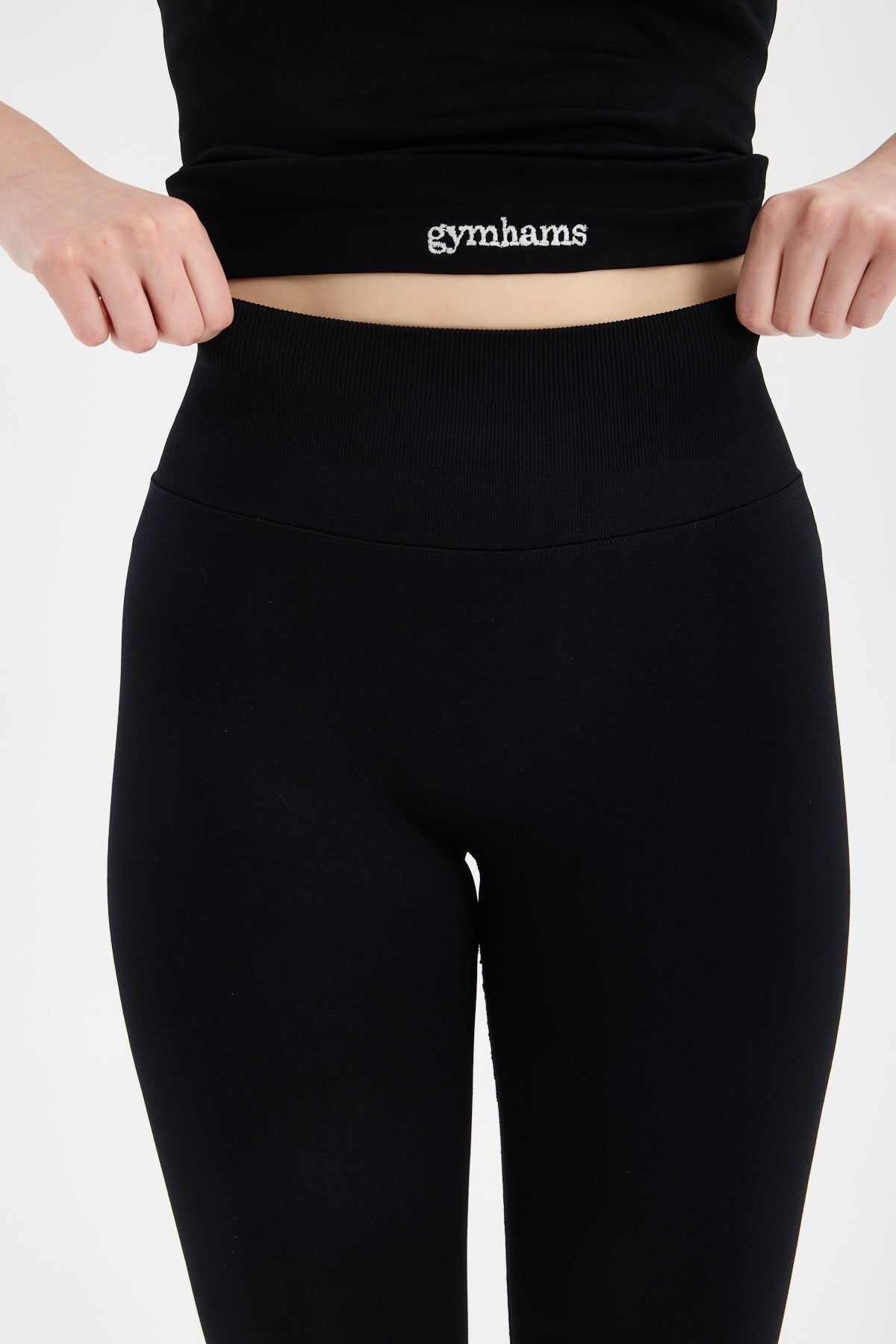 Siyah CloudSoft Arkası V Kesim Dikişsiz Spor Tayt - Belirgin Olmayan Hafif Büzgülü Fitness Taytı