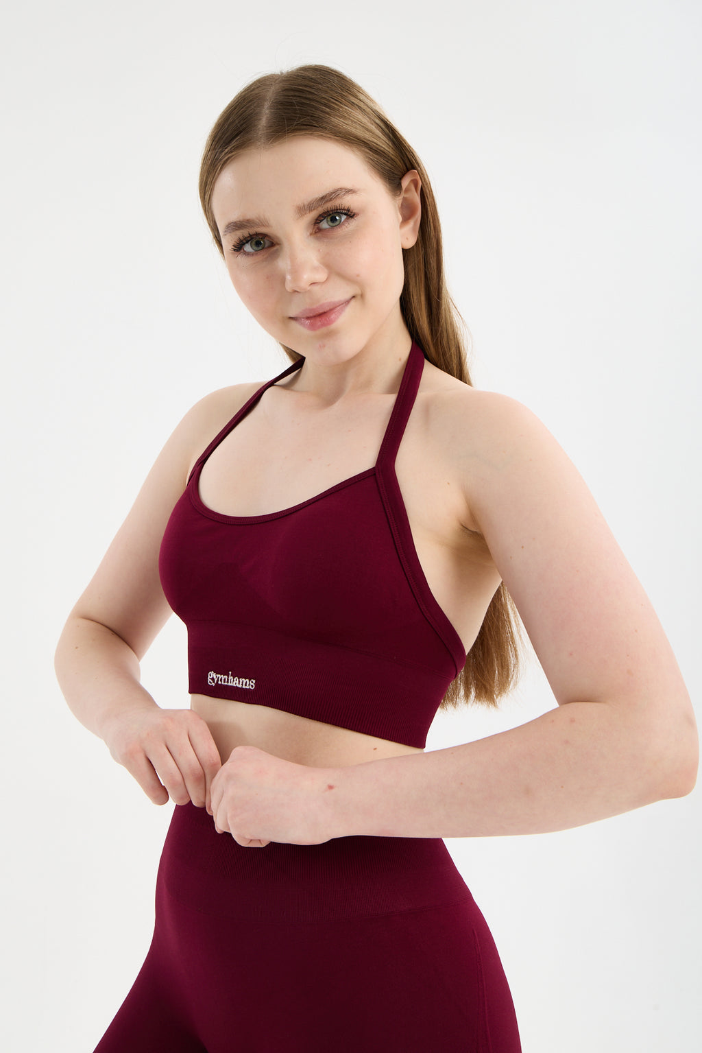 Bordo Drop Halter Yaka Seamless Spor Sütyeni - Esnek Soft Yoga/Pilates/Fitness Üstü