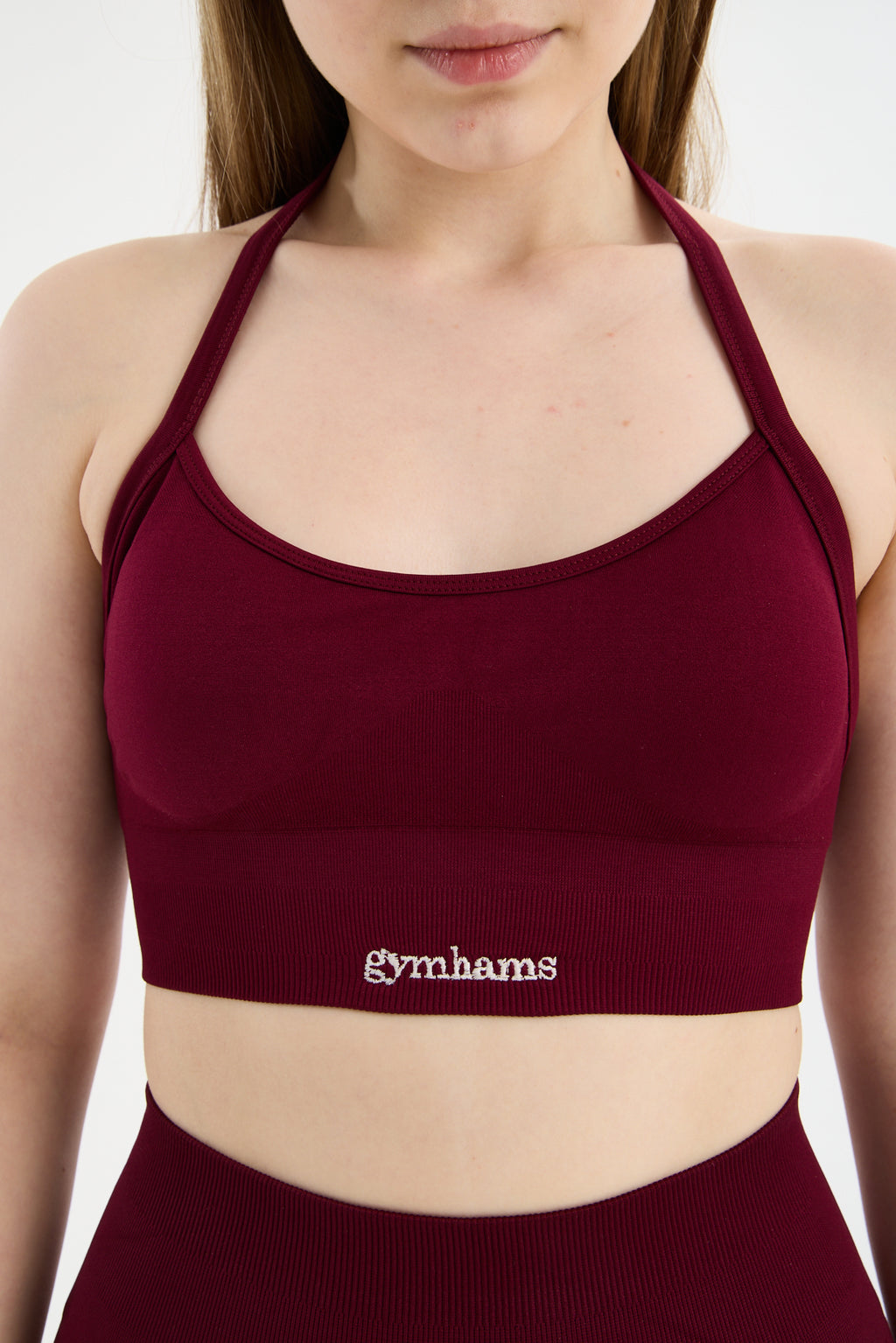 Bordo Drop Halter Yaka Seamless Spor Sütyeni - Esnek Soft Yoga/Pilates/Fitness Üstü
