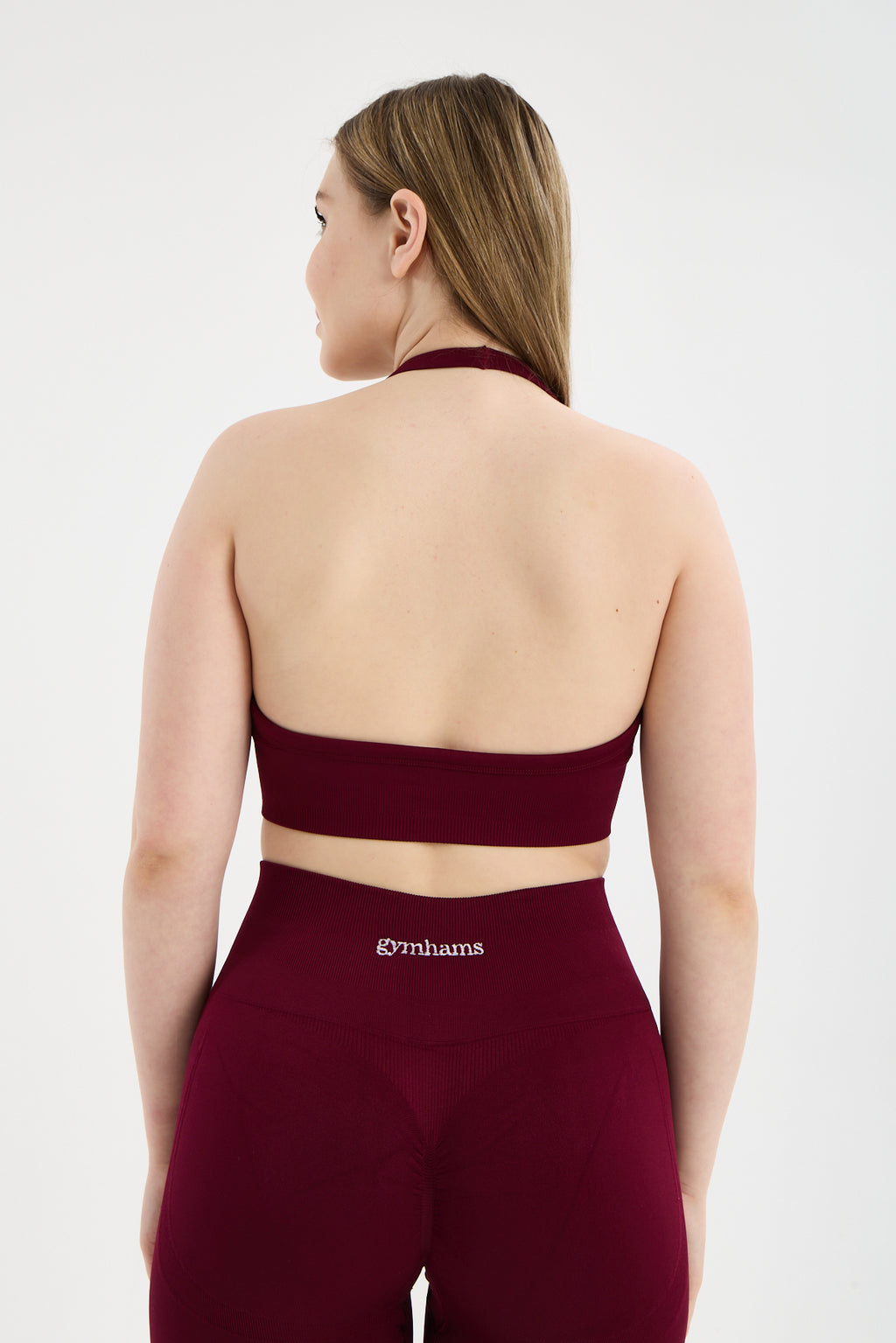 Bordo Drop Halter Yaka Seamless Spor Sütyeni - Esnek Soft Yoga/Pilates/Fitness Üstü