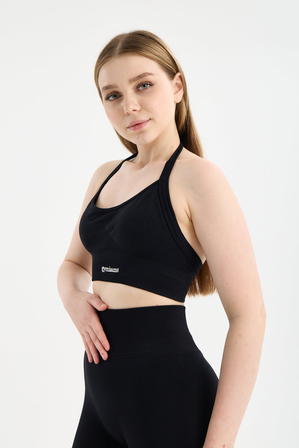 Siyah Drop Halter Yaka Seamless Spor Sütyeni - Esnek Soft Yoga/Pilates/Fitness Üstü