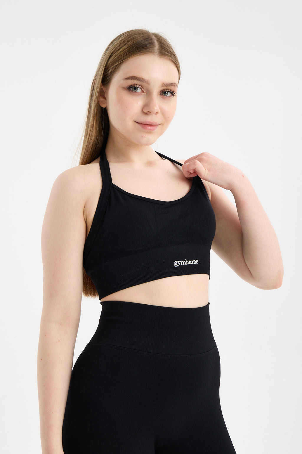 Siyah Drop Halter Yaka Seamless Spor Sütyeni - Esnek Soft Yoga/Pilates/Fitness Üstü