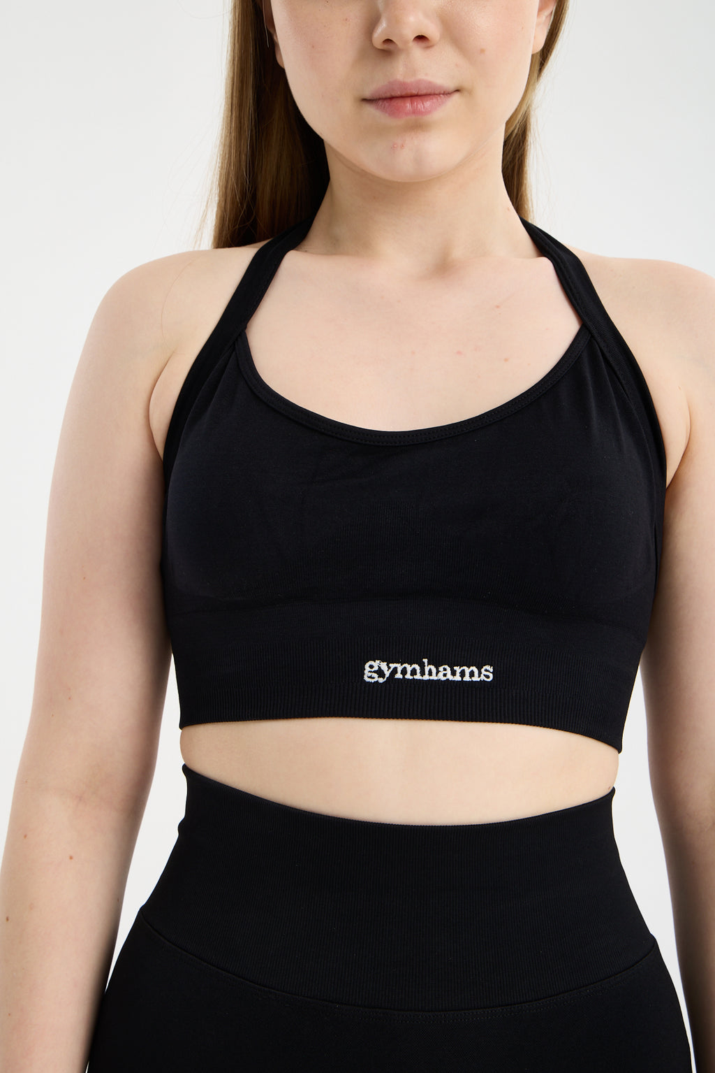 Siyah Drop Halter Yaka Seamless Spor Sütyeni - Esnek Soft Yoga/Pilates/Fitness Üstü