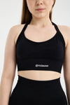Siyah Drop Halter Yaka Seamless Spor Sütyeni - Esnek Soft Yoga/Pilates/Fitness Üstü