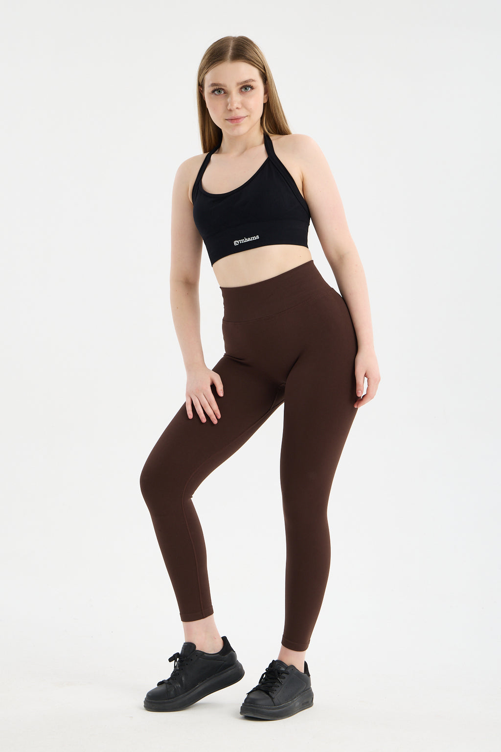 Kahve Venüs-V Shape Serisi Kalçası Büzgülü Yüksek Bel Kalça Şekillendirici Push Up Kadın Spor Tayt