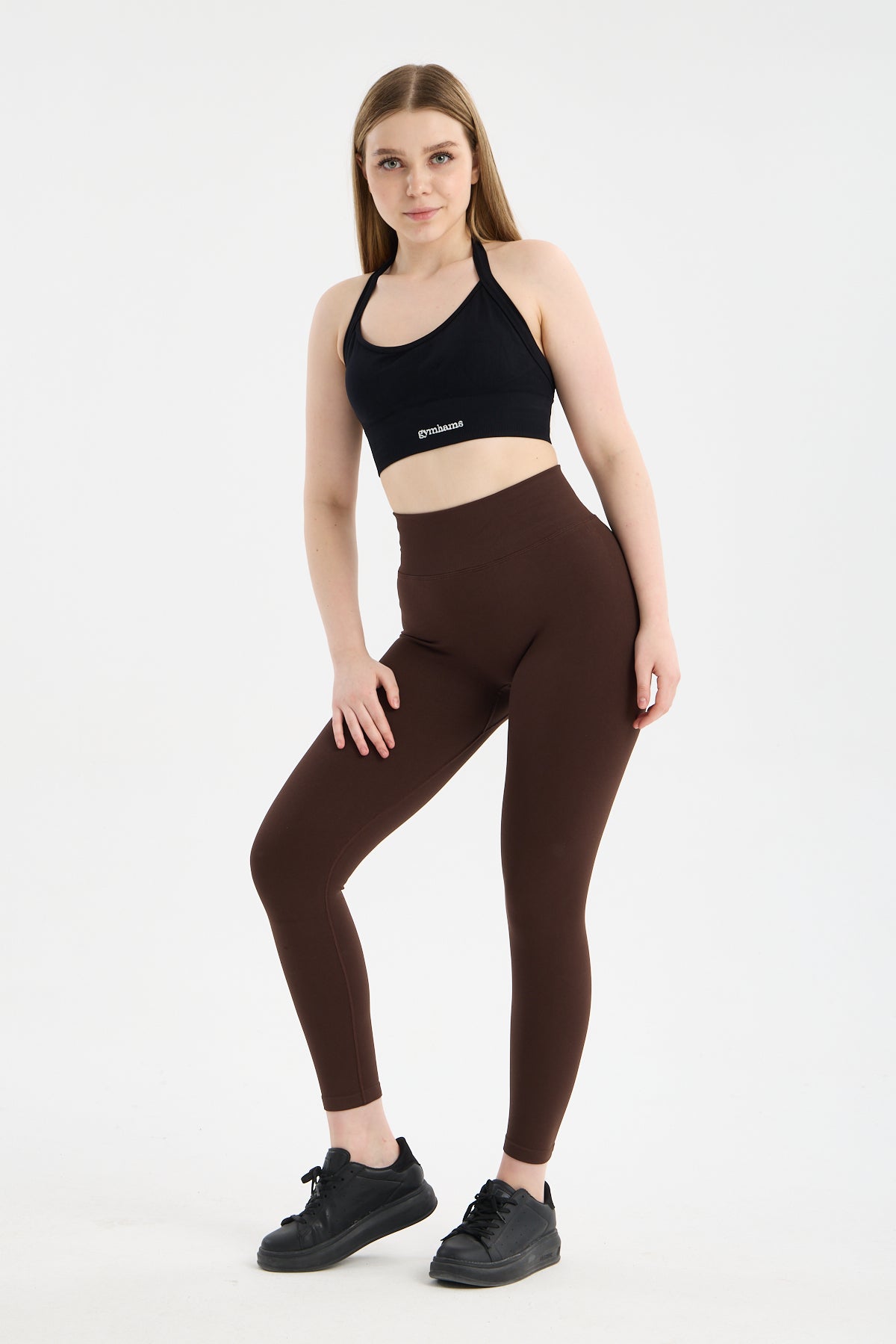 Kahve Venüs-V Shape Serisi Kalçası Büzgülü Yüksek Bel Kalça Şekillendirici Push Up Kadın Spor Tayt