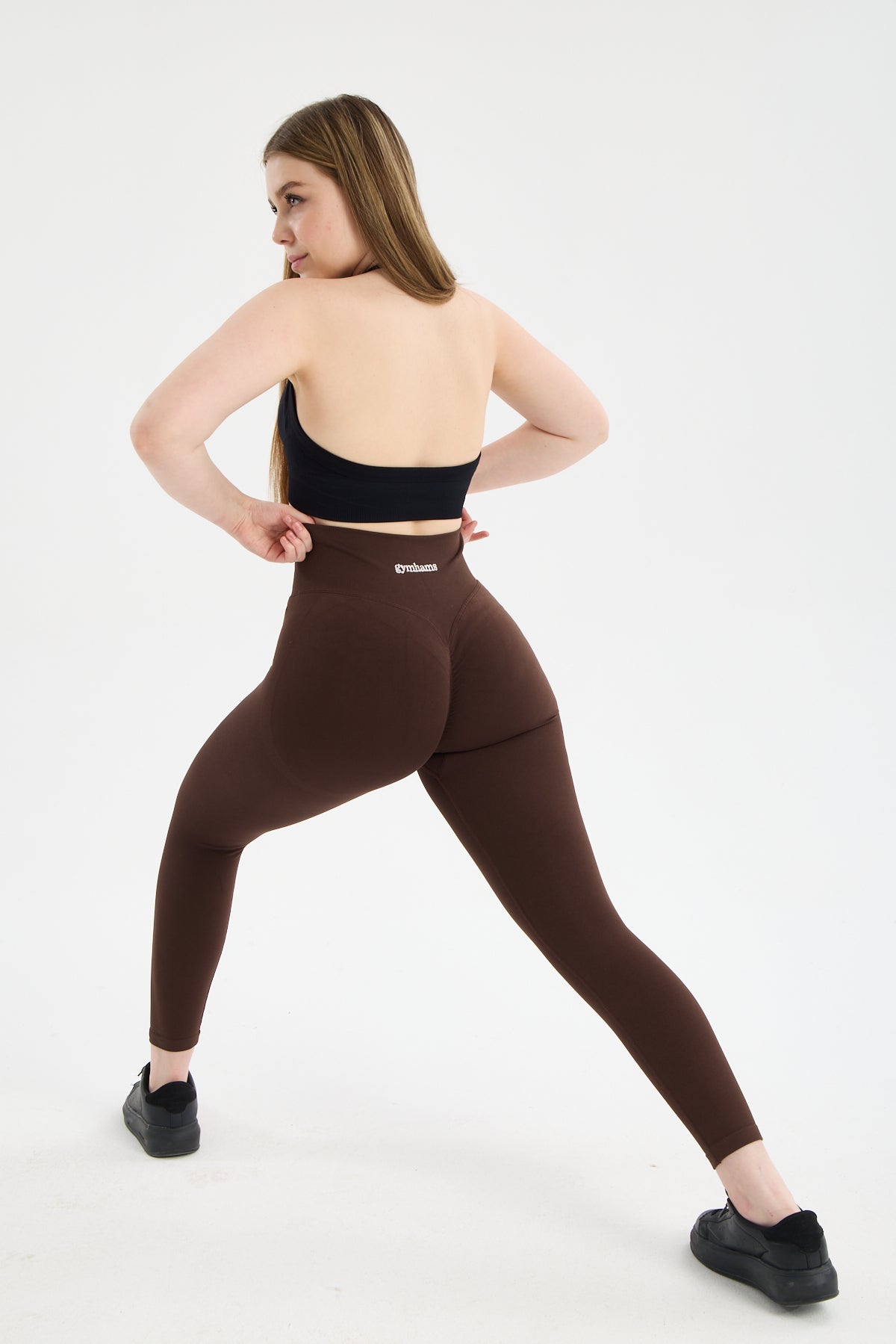 Kahve Venüs-V Shape Serisi Kalçası Büzgülü Yüksek Bel Kalça Şekillendirici Push Up Kadın Spor Tayt