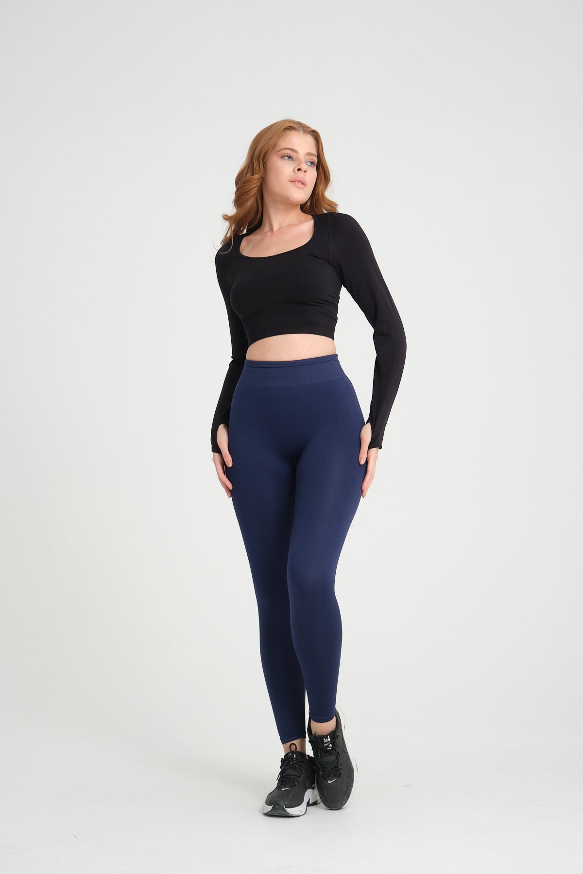 Drop Serisi Lacivert Kalçası Büzgülü Kalça Şekillendirici Push Up Kadın Spor Tayt