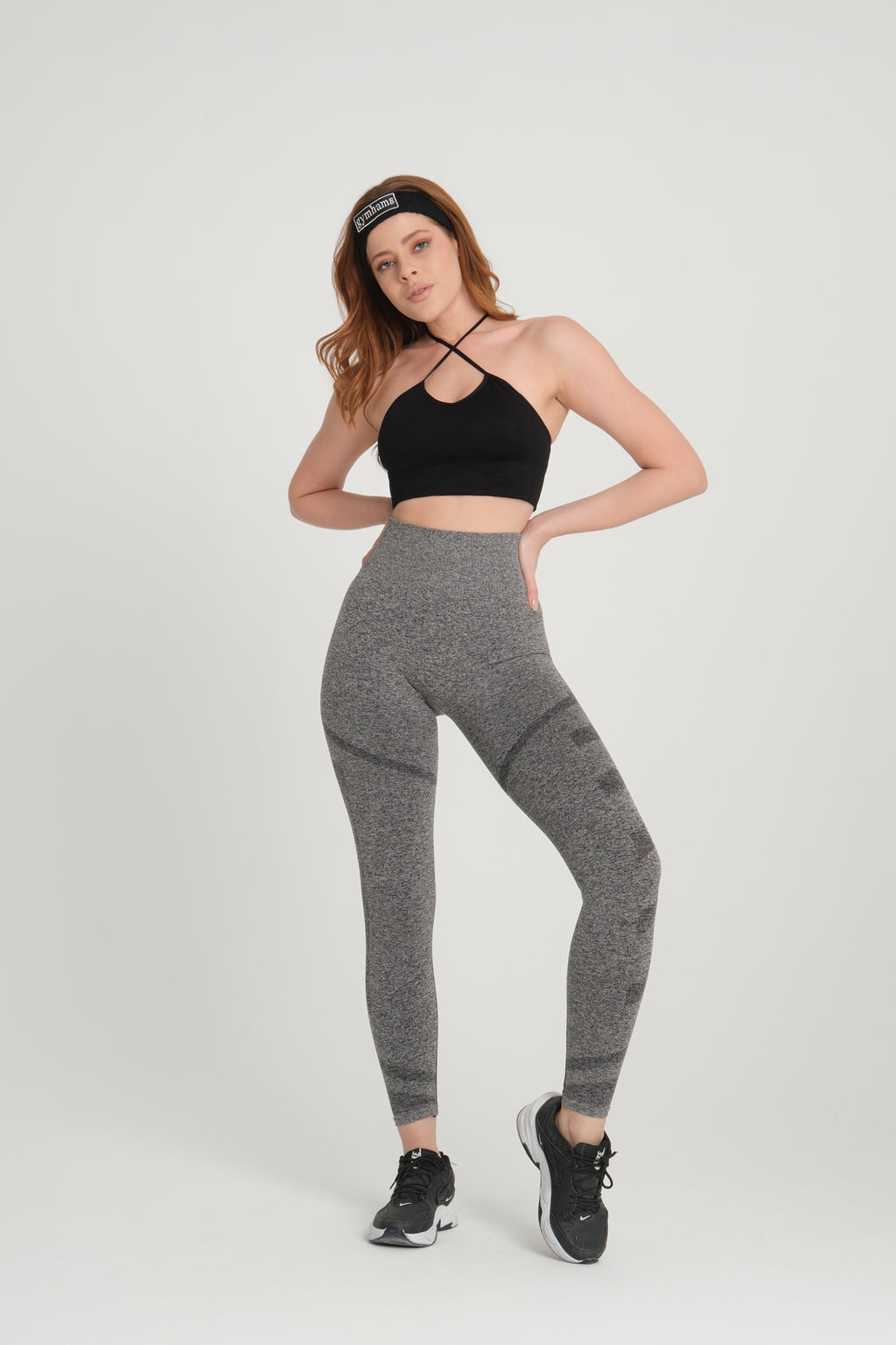 Gri Desenli Kalçası Büzgülü Kalça Şekillendirici Toparlayıcı Push Up Kadın Spor Tayt