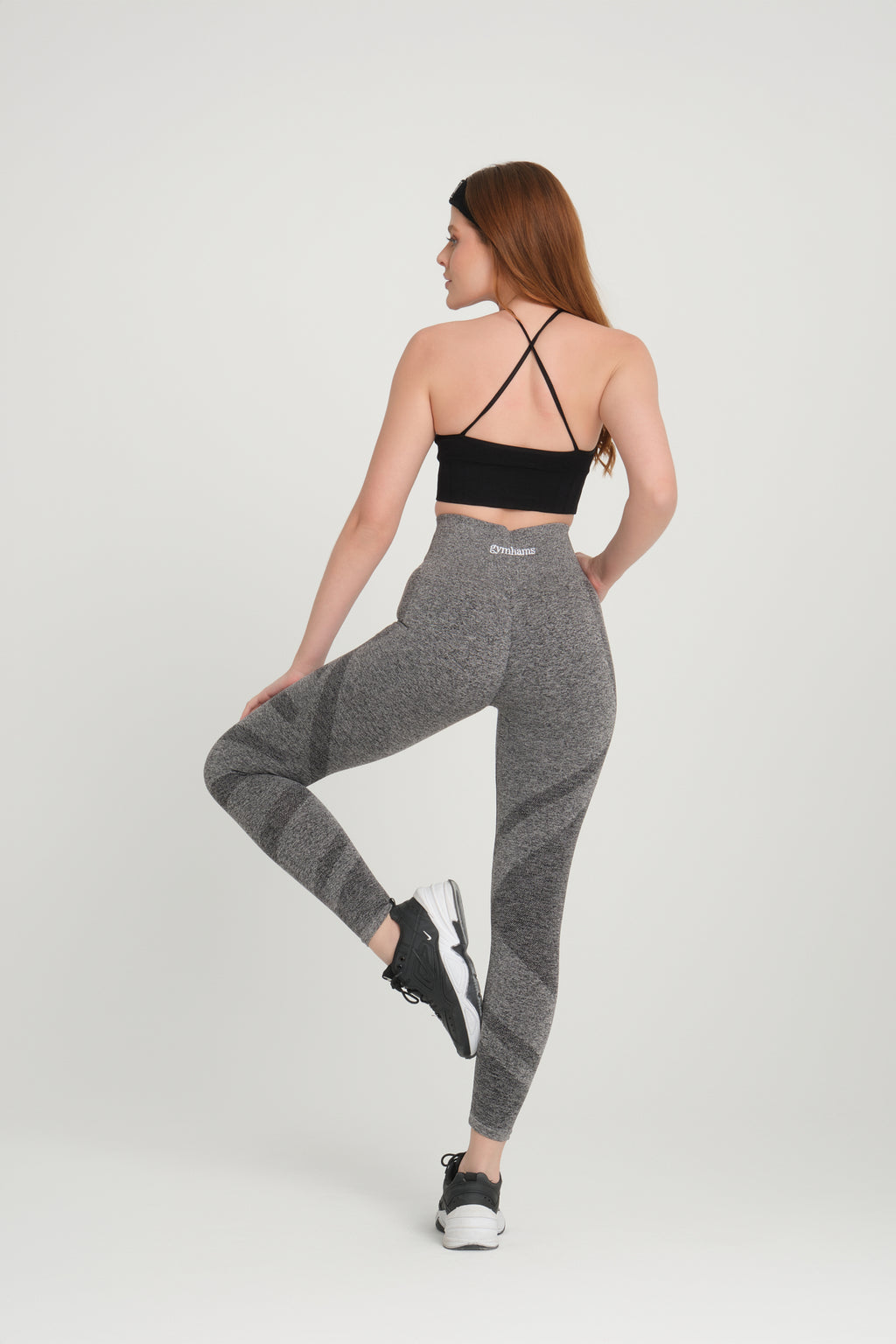 Gri Desenli Kalçası Büzgülü Kalça Şekillendirici Toparlayıcı Push Up Kadın Spor Tayt