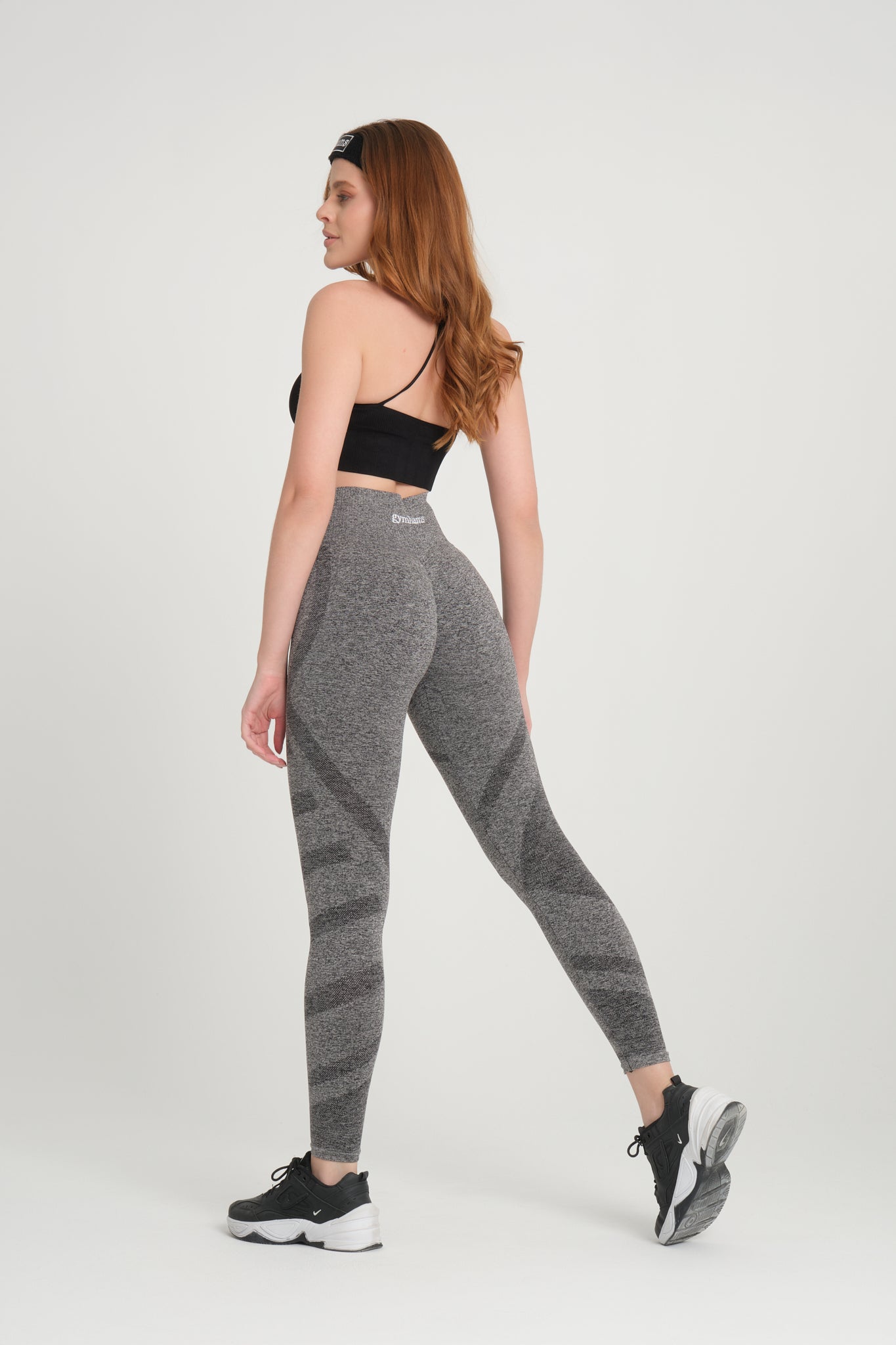 Gri Desenli Kalçası Büzgülü Kalça Şekillendirici Toparlayıcı Push Up Kadın Spor Tayt