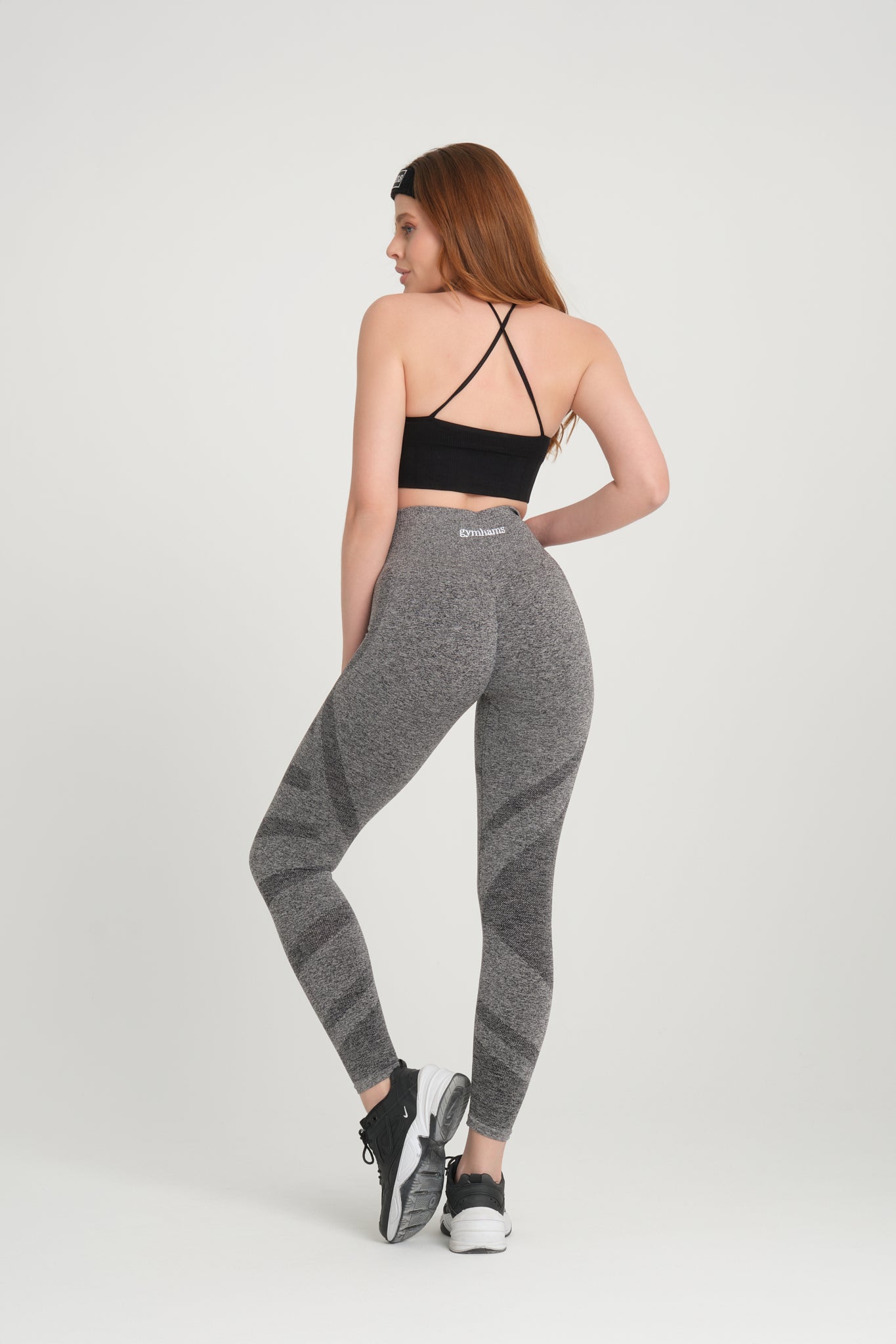 Gri Desenli Kalçası Büzgülü Kalça Şekillendirici Toparlayıcı Push Up Kadın Spor Tayt