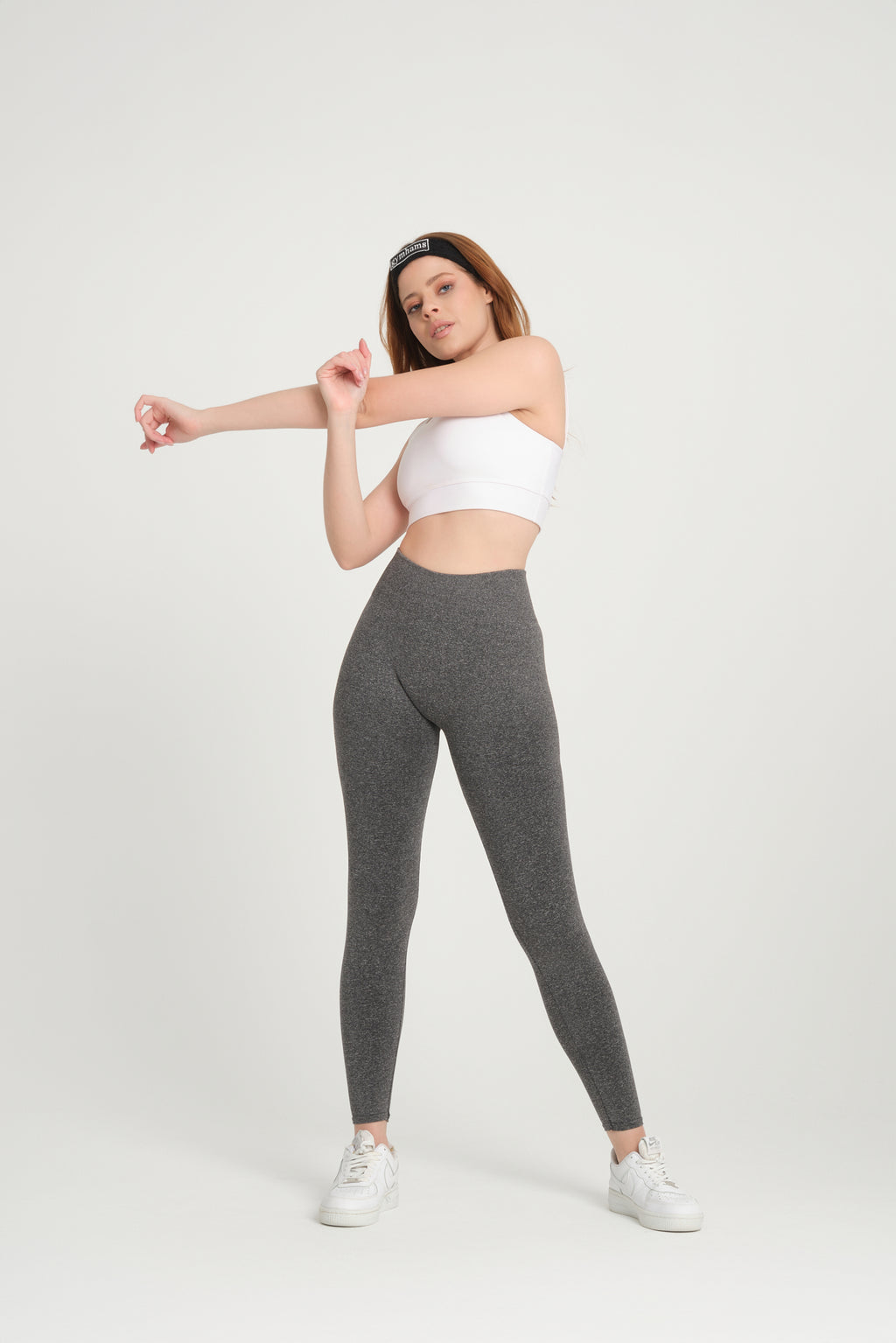 Gri Petek Desenli Kalçası Büzgülü Kalça Şekillendirici Toparlayıcı Push Up Kadın Spor Tayt