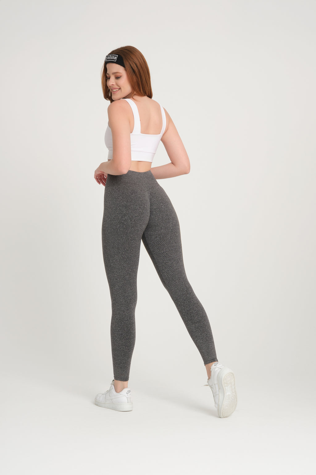 Gri Petek Desenli Kalçası Büzgülü Kalça Şekillendirici Toparlayıcı Push Up Kadın Spor Tayt