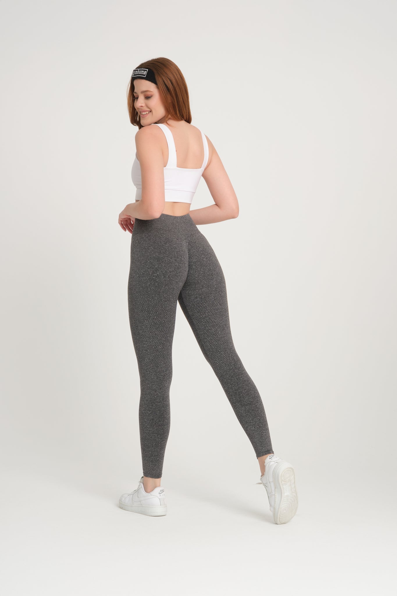 Gri Petek Desenli Kalçası Büzgülü Kalça Şekillendirici Toparlayıcı Push Up Kadın Spor Tayt